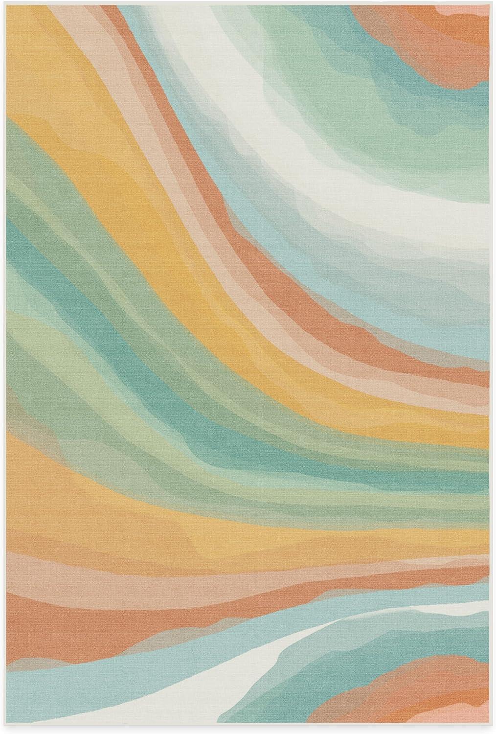 imageRUGGABLE Washable Area Rug Outdoor Watercolor Waves Copper Jade 5x7 StainResistant NonSlip Medium Machine Washable Rugs for Entryway Patio Balcony Deck ampamp Porchwith Standard PadWatercolor Waves Copper Jade Standard Pad