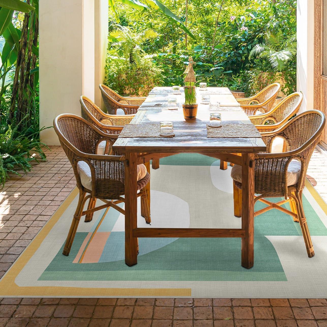 imageRUGGABLE Washable Area Rug Outdoor Watercolor Waves Copper Jade 5x7 StainResistant NonSlip Medium Machine Washable Rugs for Entryway Patio Balcony Deck ampamp Porchwith Standard PadOlena Jade Standard Pad