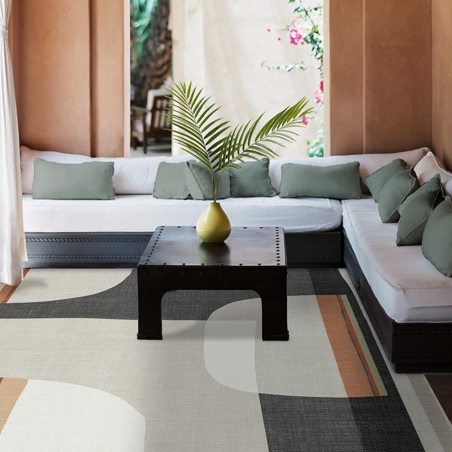 imageRUGGABLE Washable Area Rug Outdoor Watercolor Waves Copper Jade 5x7 StainResistant NonSlip Medium Machine Washable Rugs for Entryway Patio Balcony Deck ampamp Porchwith Standard PadOlena Charcoal Standard Pad