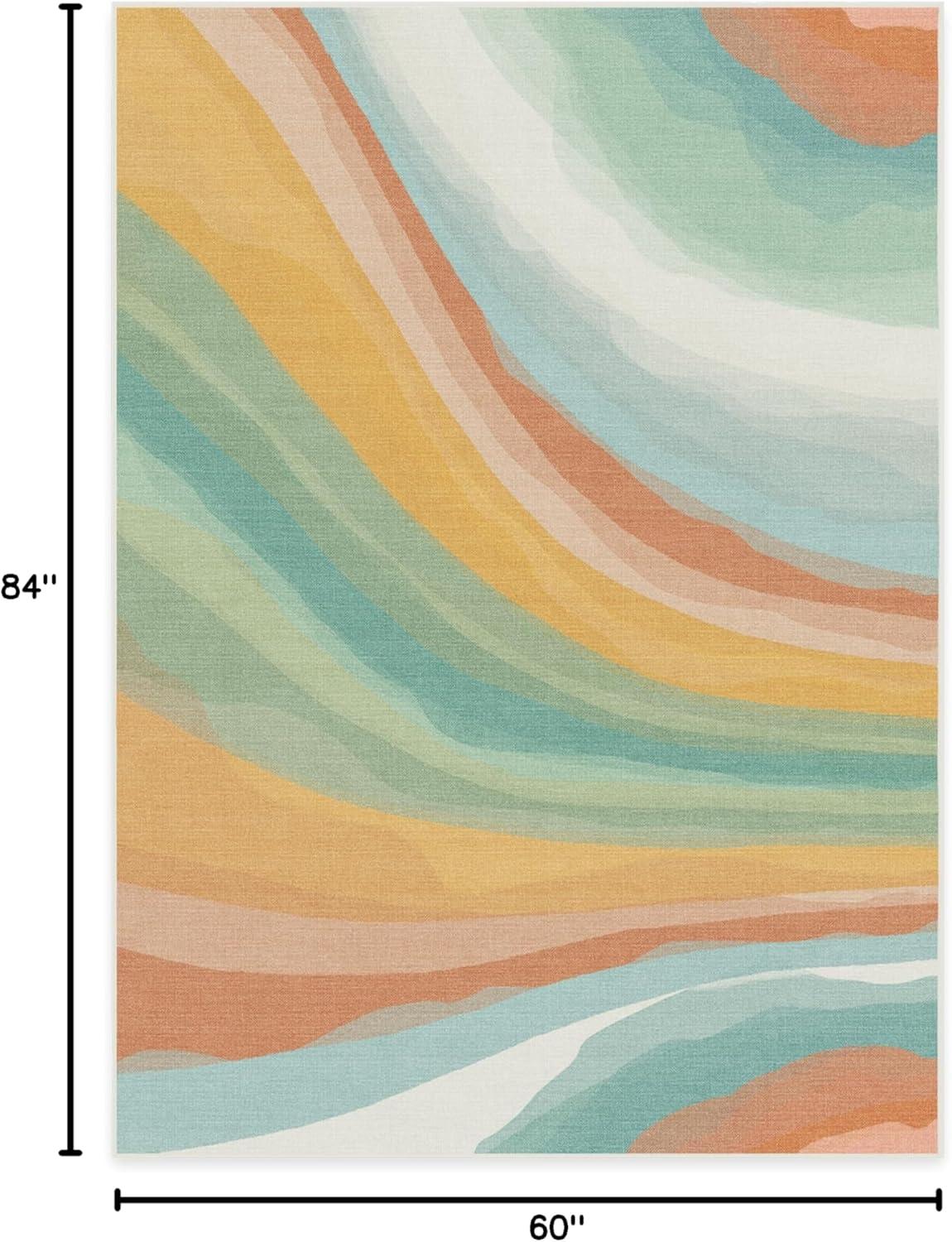 imageRUGGABLE Washable Area Rug Outdoor Watercolor Waves Copper Jade 5x7 StainResistant NonSlip Medium Machine Washable Rugs for Entryway Patio Balcony Deck ampamp Porchwith Standard PadWatercolor Waves Copper Jade Standard Pad