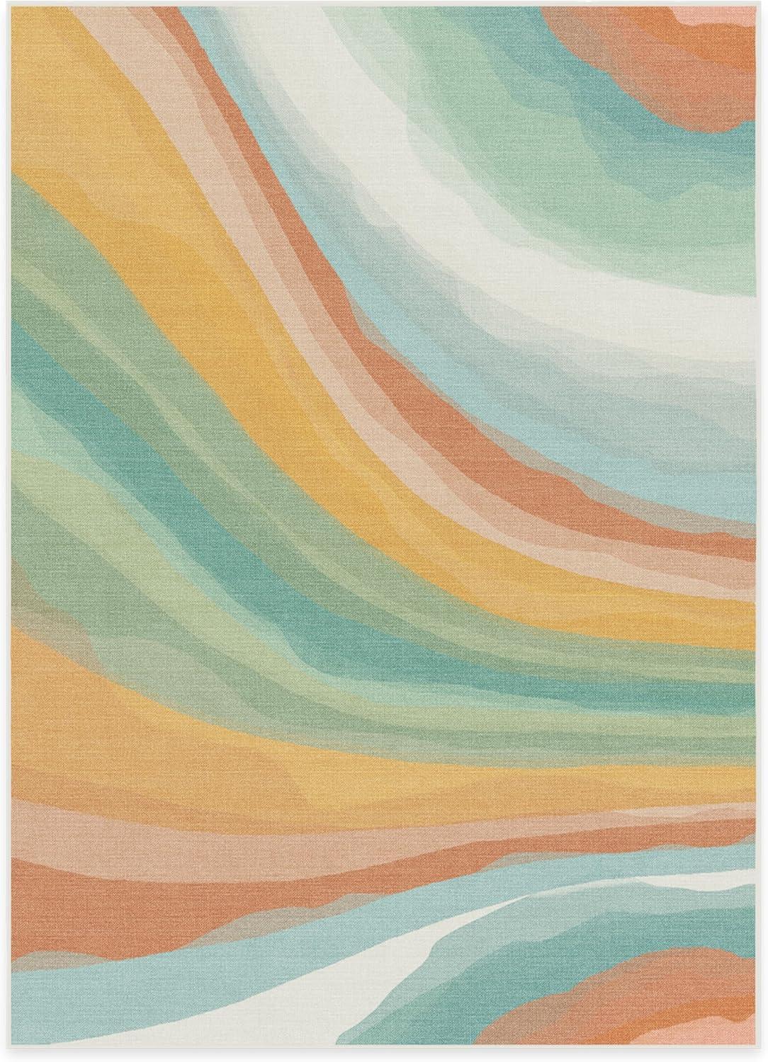 imageRUGGABLE Washable Area Rug Outdoor Watercolor Waves Copper Jade 5x7 StainResistant NonSlip Medium Machine Washable Rugs for Entryway Patio Balcony Deck ampamp Porchwith Standard PadWatercolor Waves Copper Jade Standard Pad