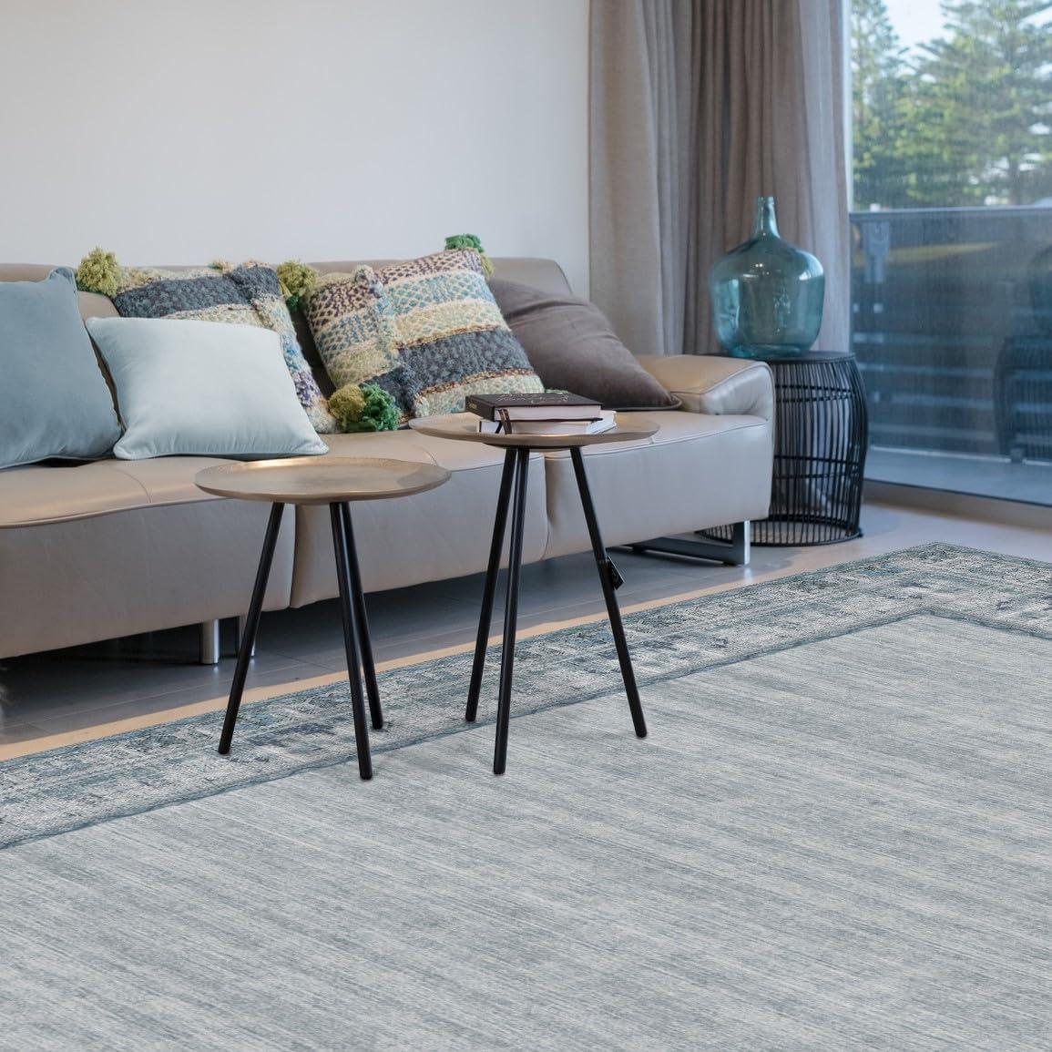 imageRUGGABLE Washable Area Rug Zinnia Blue 3x5 StainResistant NonSlip Small Machine Washable Rugs for Living Room Bedroom Hallway Entryway ampamp Officewith Standard PadBlue Standard Pad