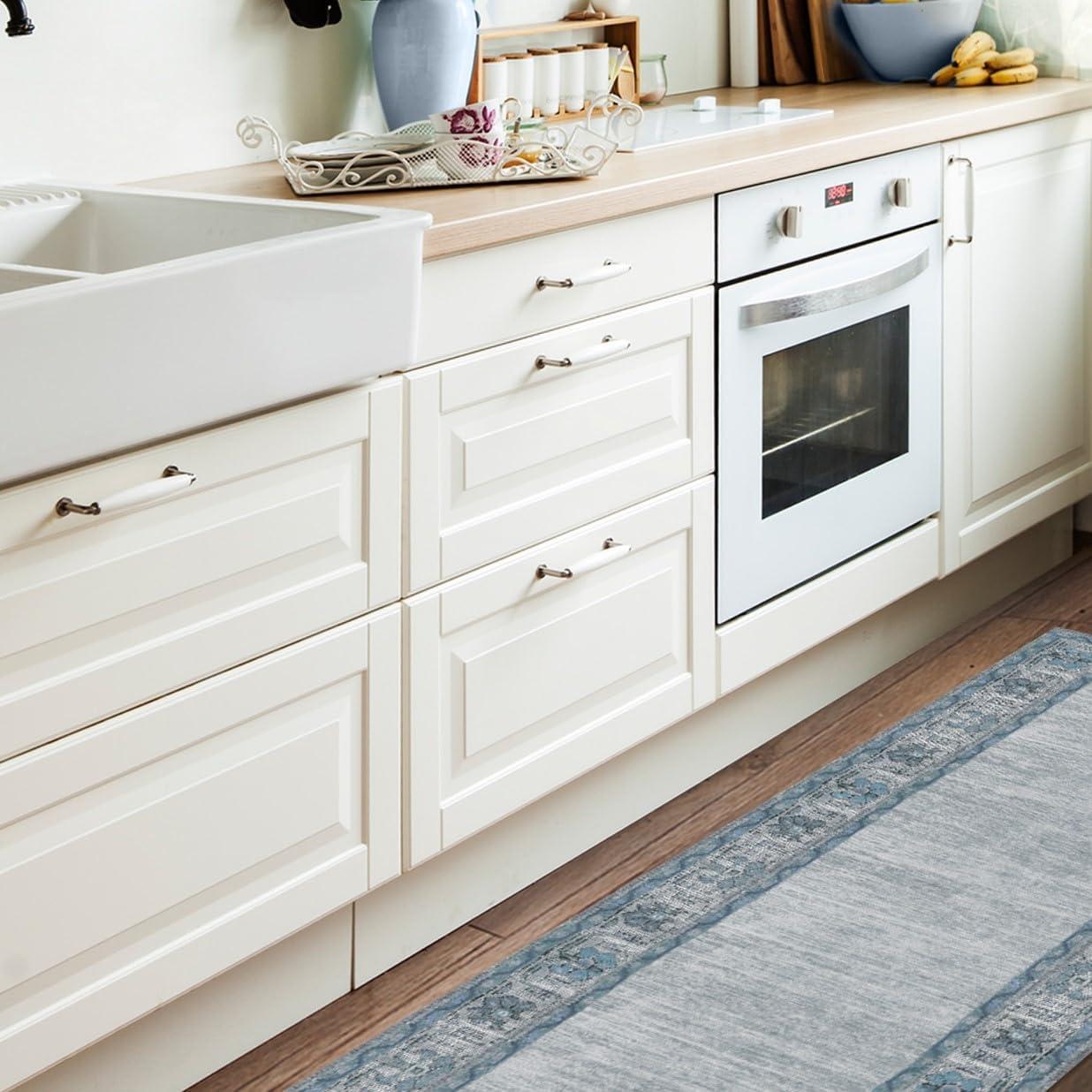 imageRUGGABLE Washable Area Rug Zinnia Blue 3x5 StainResistant NonSlip Small Machine Washable Rugs for Living Room Bedroom Hallway Entryway ampamp Officewith Standard PadBlue Standard Pad