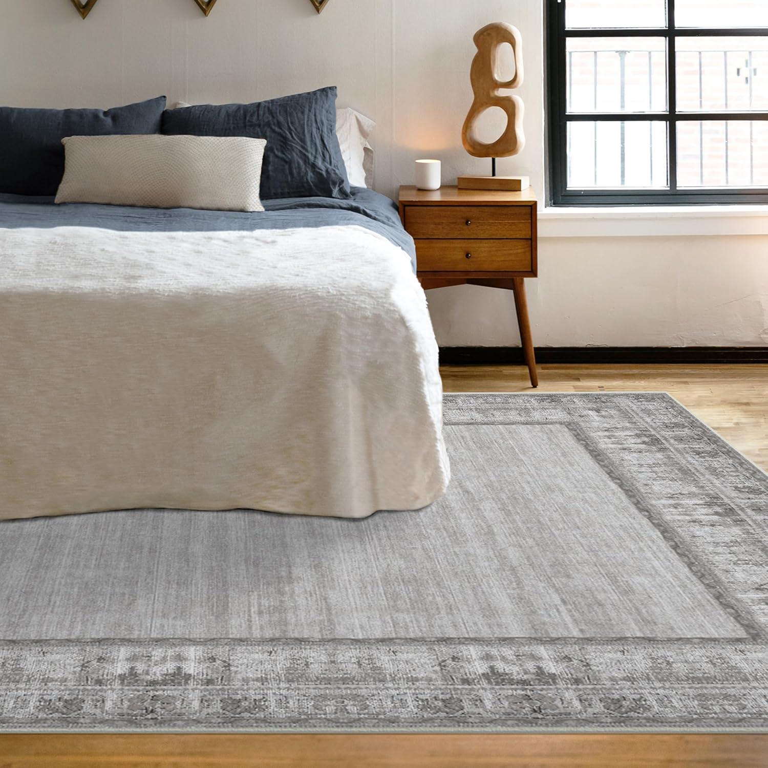 imageRUGGABLE Washable Area Rug Zinnia Blue 3x5 StainResistant NonSlip Small Machine Washable Rugs for Living Room Bedroom Hallway Entryway ampamp Officewith Standard PadGrey Cushioned Pad