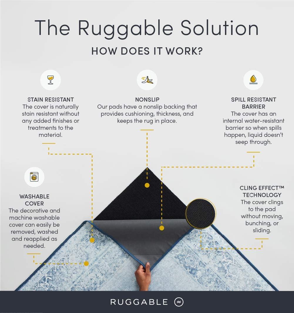 imageRUGGABLE Washable Area Rug Zinnia Blue 3x5 StainResistant NonSlip Small Machine Washable Rugs for Living Room Bedroom Hallway Entryway ampamp Officewith Standard PadBlue Standard Pad