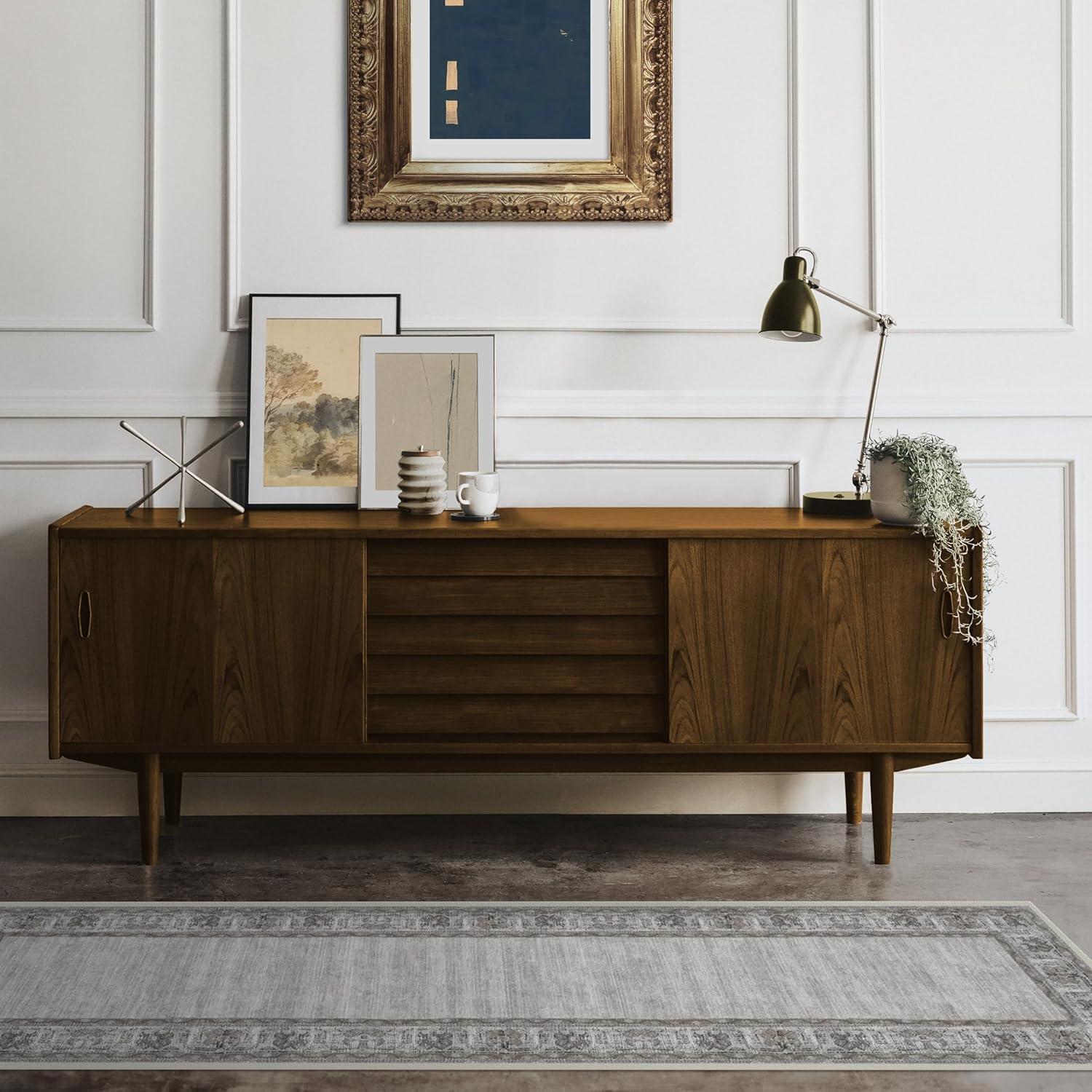 imageRUGGABLE Washable Area Rug Zinnia Blue 3x5 StainResistant NonSlip Small Machine Washable Rugs for Living Room Bedroom Hallway Entryway ampamp Officewith Standard PadGrey Cushioned Pad