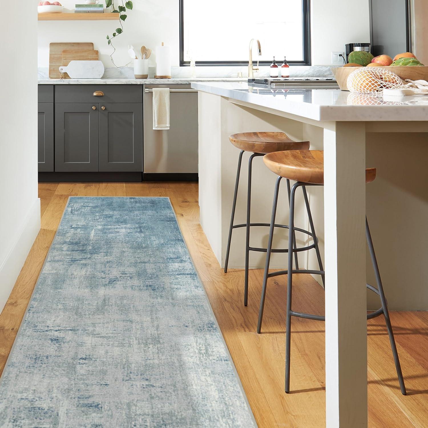 imageRUGGABLE Washable Modern Area Rug Impasto Natural 3x5 StainResistant NonSlip Small Machine Washable Rugs for Living Room Bedroom Hallway Entryway ampamp Officewith Standard PadSlate Blue Cushioned Pad