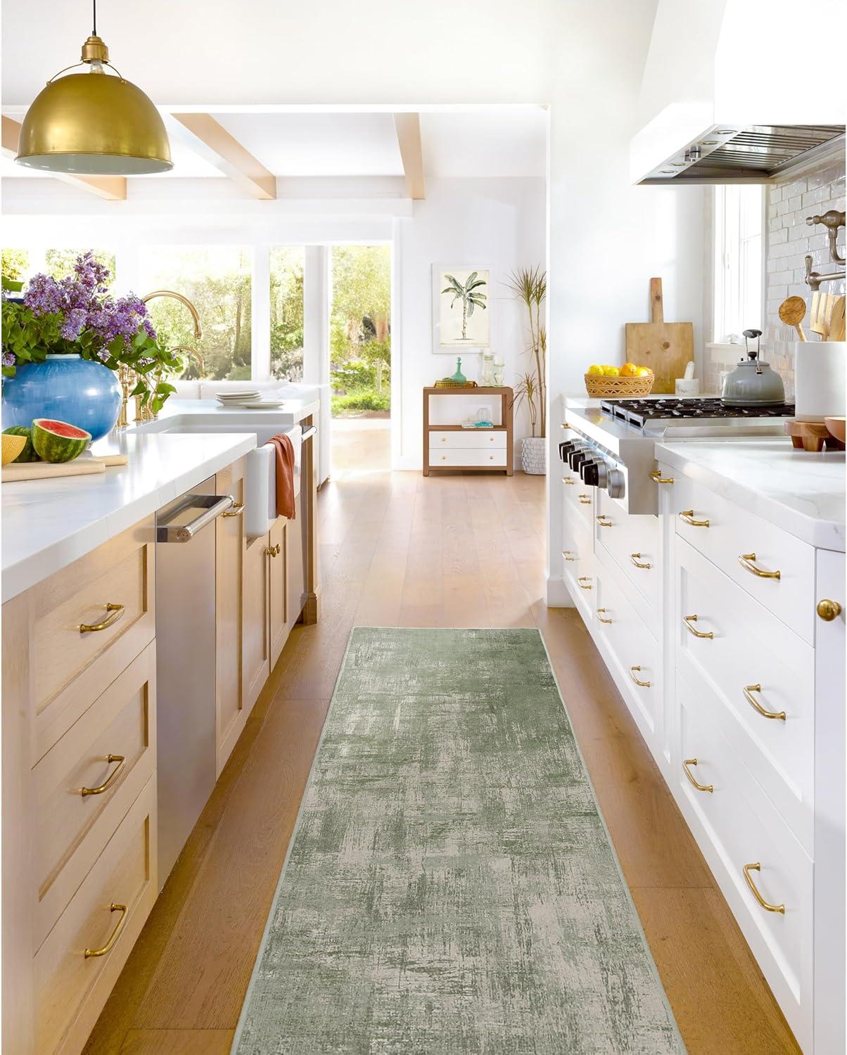 imageRUGGABLE Washable Modern Area Rug Impasto Natural 3x5 StainResistant NonSlip Small Machine Washable Rugs for Living Room Bedroom Hallway Entryway ampamp Officewith Standard PadSage Green Standard Pad