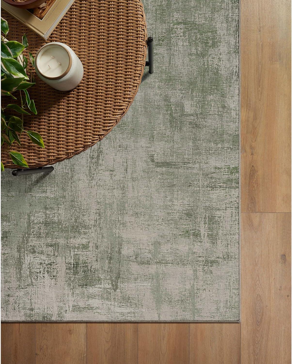 imageRUGGABLE Washable Modern Area Rug Impasto Natural 3x5 StainResistant NonSlip Small Machine Washable Rugs for Living Room Bedroom Hallway Entryway ampamp Officewith Standard PadSage Green Standard Pad