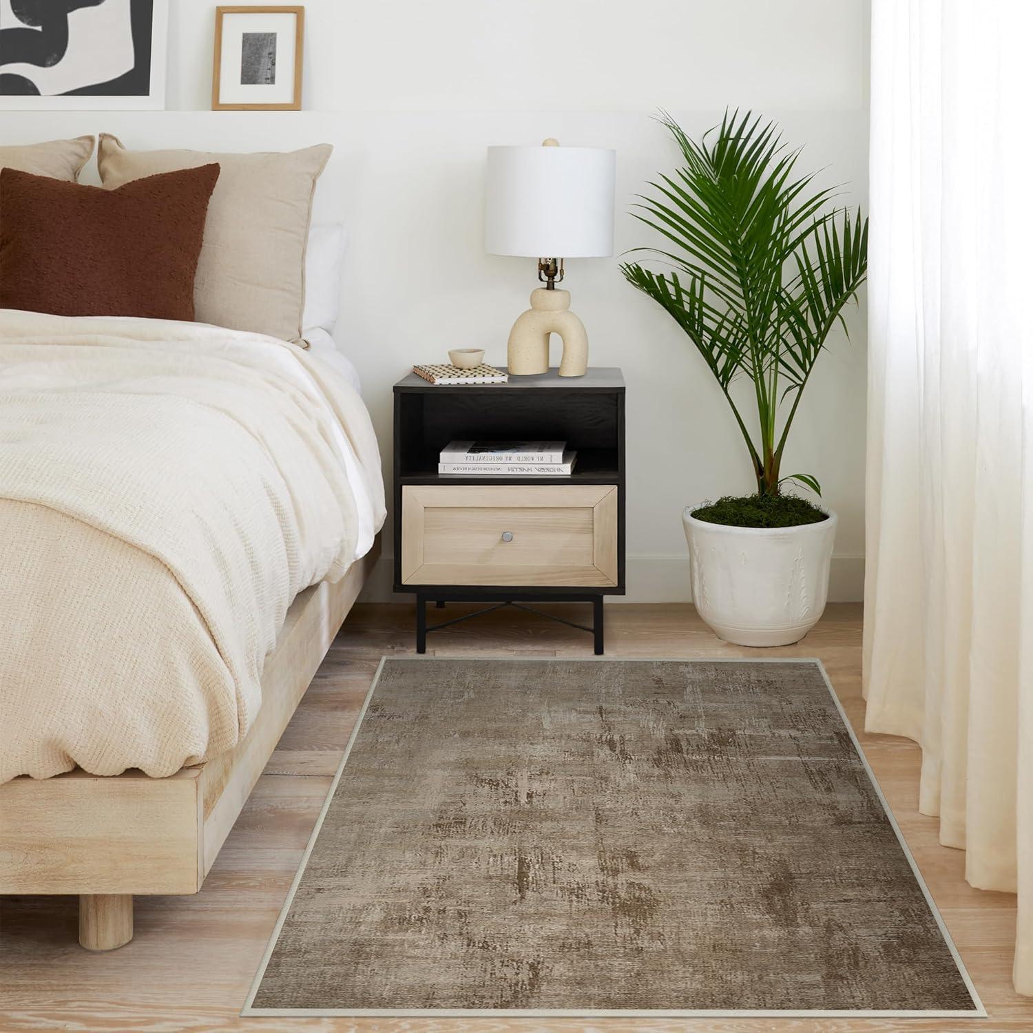 imageRUGGABLE Washable Modern Area Rug Impasto Natural 3x5 StainResistant NonSlip Small Machine Washable Rugs for Living Room Bedroom Hallway Entryway ampamp Officewith Standard PadNatural Cushioned Pad