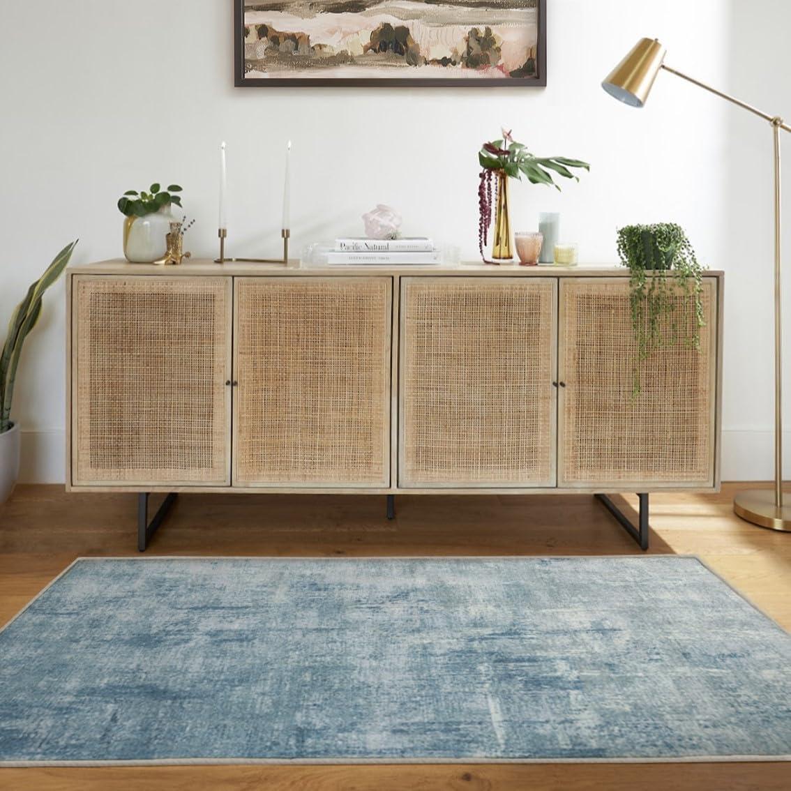 imageRUGGABLE Washable Modern Area Rug Impasto Natural 3x5 StainResistant NonSlip Small Machine Washable Rugs for Living Room Bedroom Hallway Entryway ampamp Officewith Standard PadSlate Blue Standard Pad