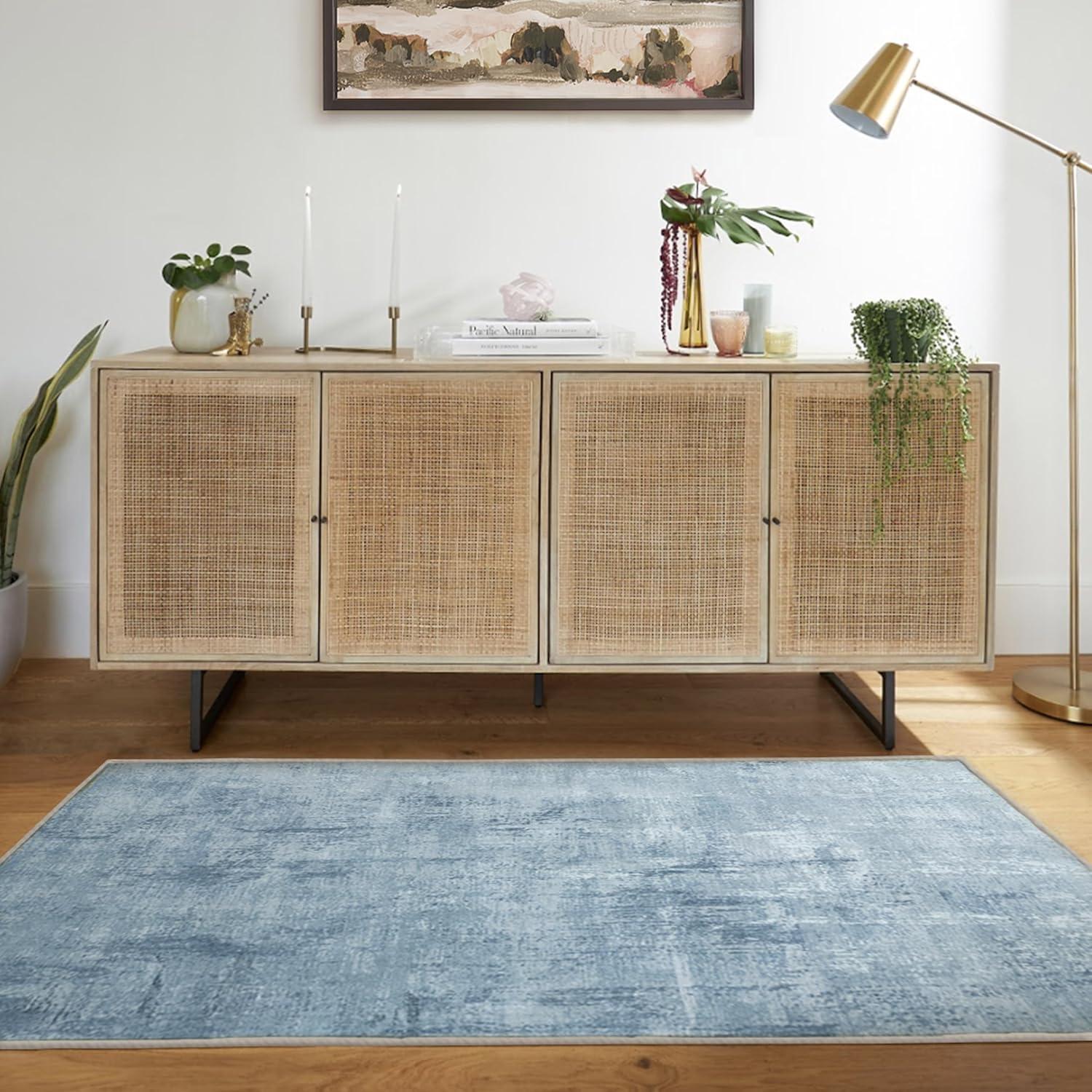 imageRUGGABLE Washable Modern Area Rug Impasto Natural 3x5 StainResistant NonSlip Small Machine Washable Rugs for Living Room Bedroom Hallway Entryway ampamp Officewith Standard PadSlate Blue Standard Pad