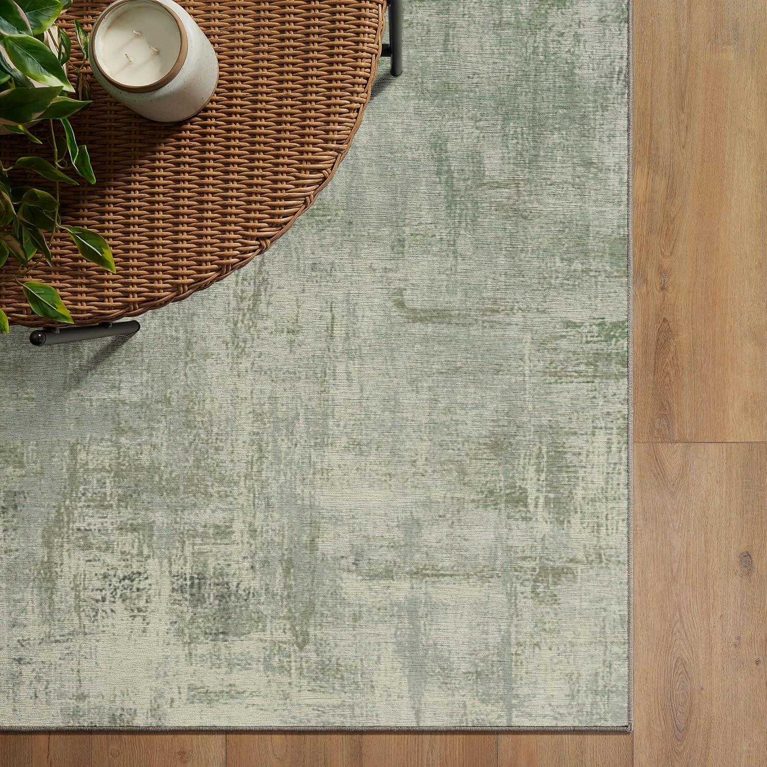 imageRUGGABLE Washable Modern Area Rug Impasto Natural 3x5 StainResistant NonSlip Small Machine Washable Rugs for Living Room Bedroom Hallway Entryway ampamp Officewith Standard PadSage Green Cushioned Pad