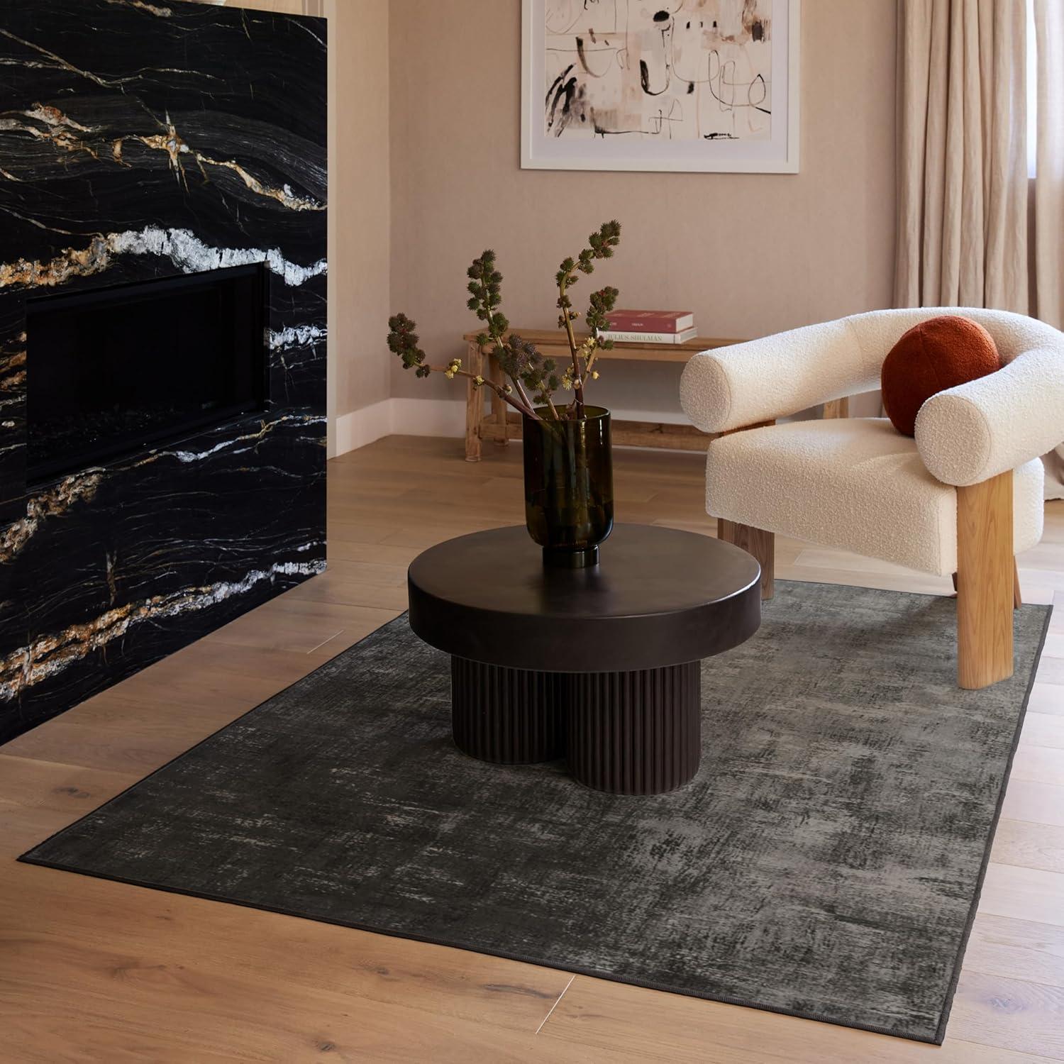 imageRUGGABLE Washable Modern Area Rug Impasto Natural 3x5 StainResistant NonSlip Small Machine Washable Rugs for Living Room Bedroom Hallway Entryway ampamp Officewith Standard PadGreyscale Cushioned Pad