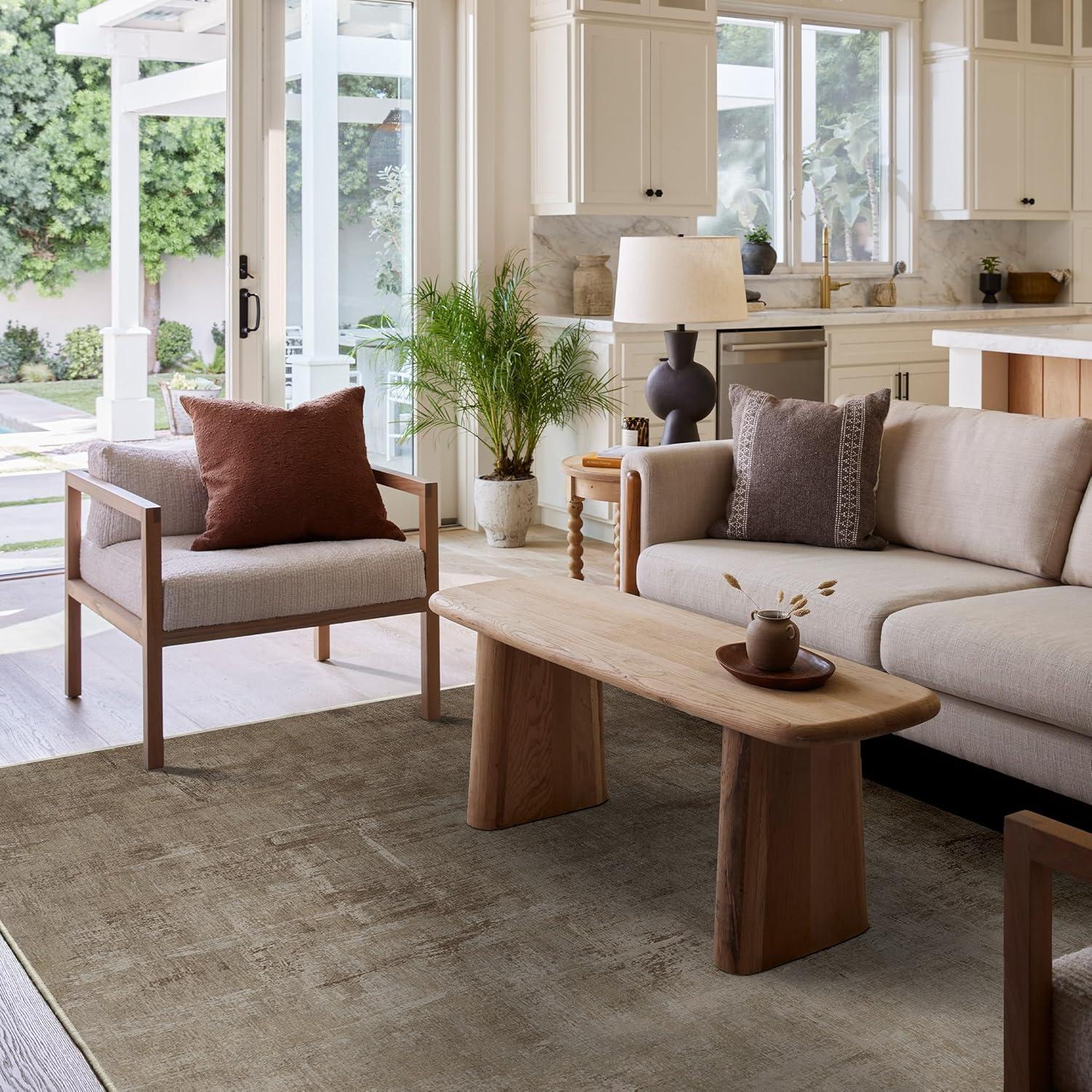 imageRUGGABLE Washable Modern Area Rug Impasto Natural 3x5 StainResistant NonSlip Small Machine Washable Rugs for Living Room Bedroom Hallway Entryway ampamp Officewith Standard PadNatural Standard Pad