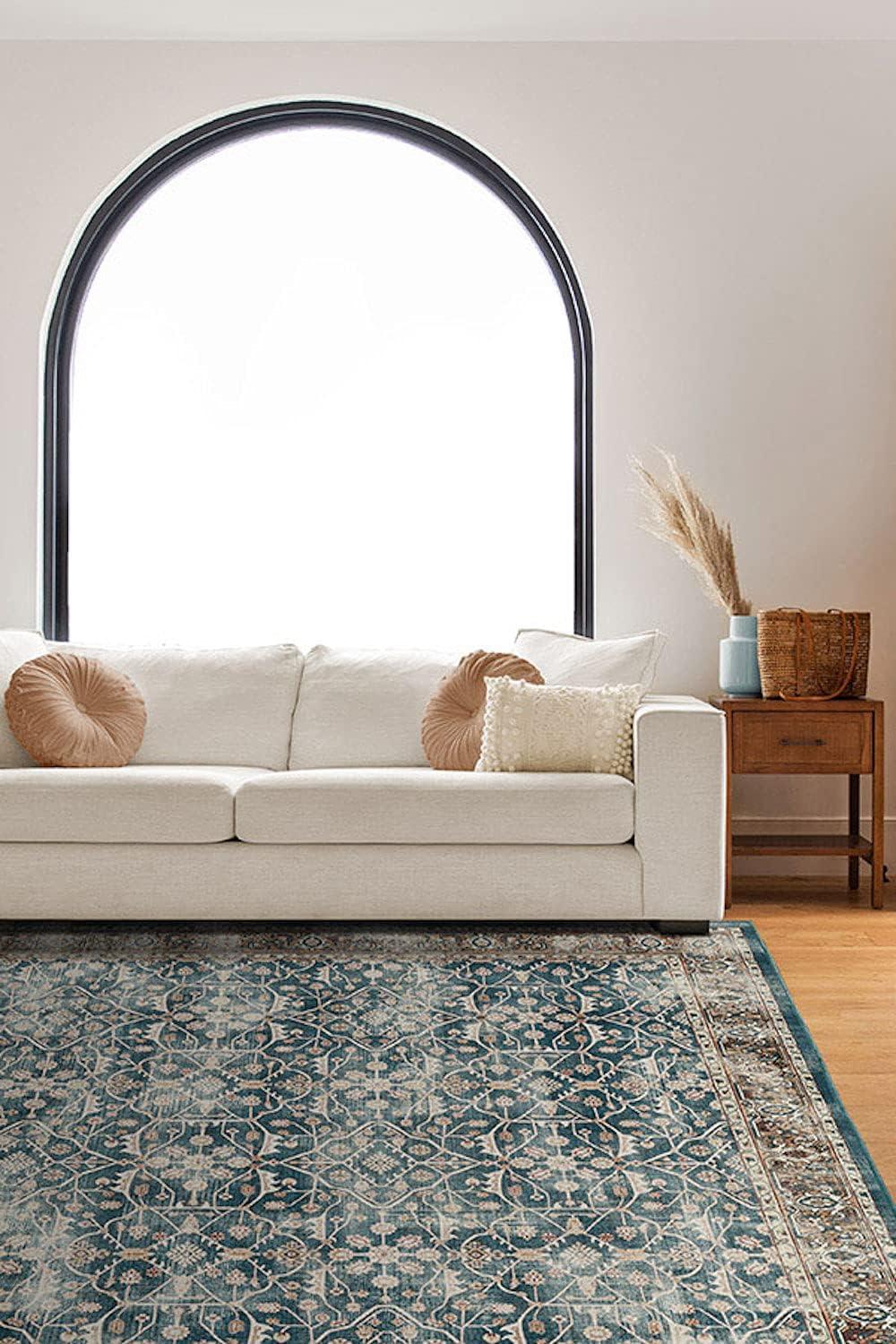 imageRUGGABLE Washable Vintage Area Rug  Celestine Coral 3x5 StainResistant NonSlip  Small Machine Washable Rugs for Living Room Bedroom Hallway Entryway ampamp Officewith Standard PadTeal Blue  Standard Pad