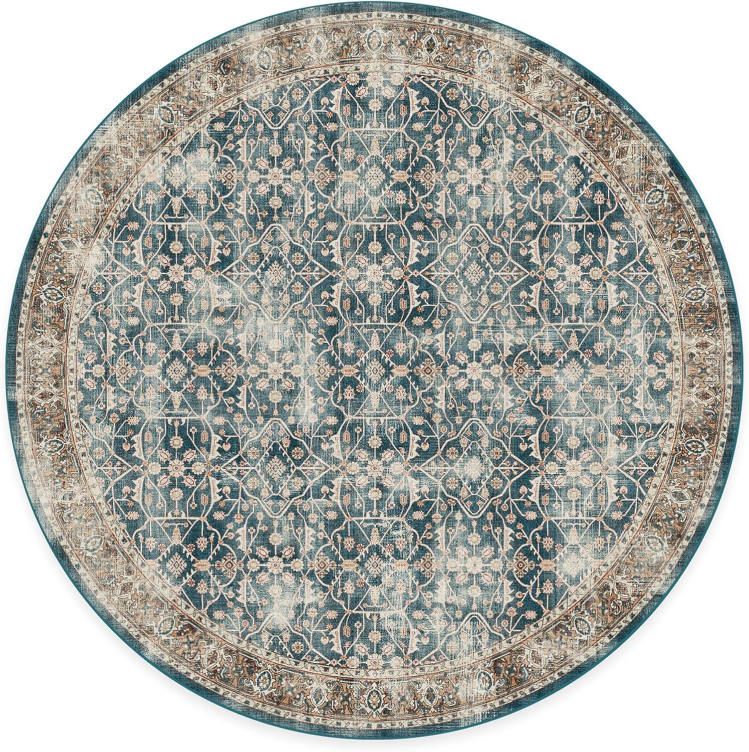 imageRUGGABLE Washable Vintage Area Rug  Celestine Coral 3x5 StainResistant NonSlip  Small Machine Washable Rugs for Living Room Bedroom Hallway Entryway ampamp Officewith Standard PadTeal Blue  Standard Pad
