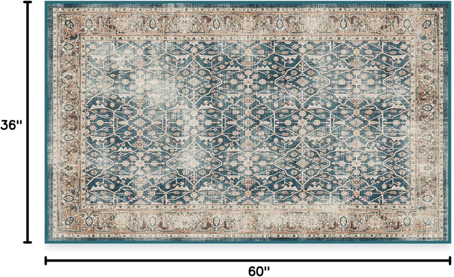 imageRUGGABLE Washable Vintage Area Rug  Celestine Coral 3x5 StainResistant NonSlip  Small Machine Washable Rugs for Living Room Bedroom Hallway Entryway ampamp Officewith Standard PadTeal Blue  Standard Pad