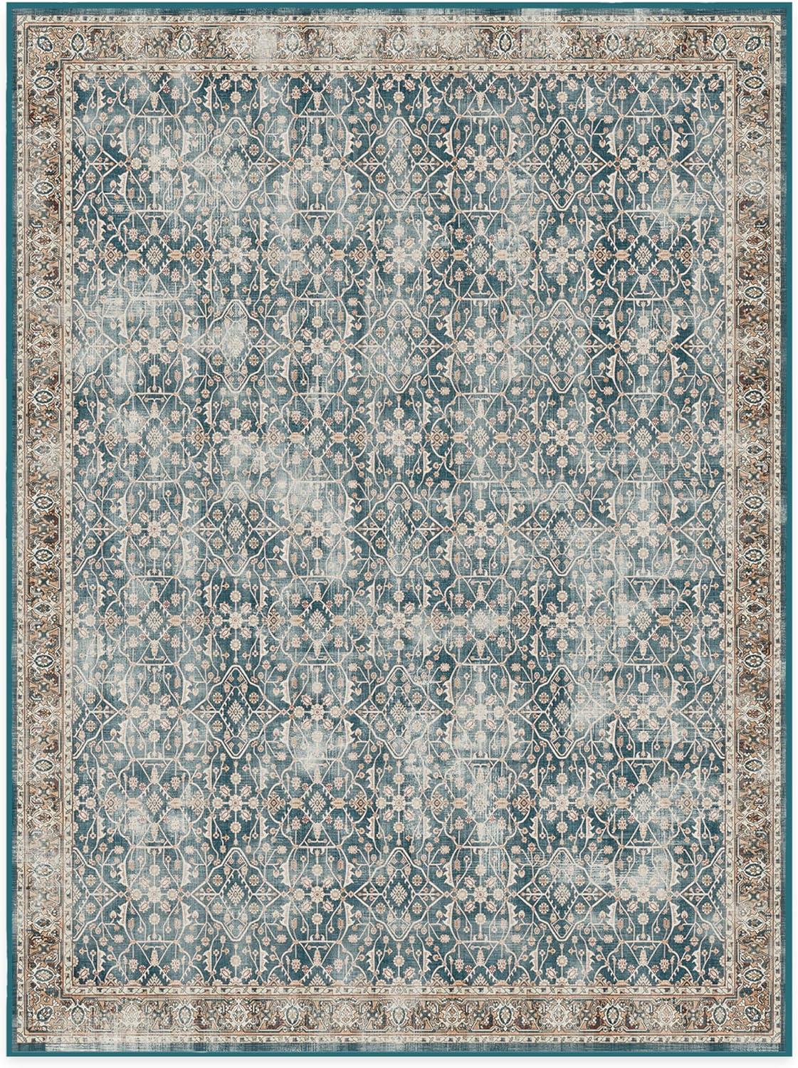 imageRUGGABLE Washable Vintage Area Rug  Celestine Coral 3x5 StainResistant NonSlip  Small Machine Washable Rugs for Living Room Bedroom Hallway Entryway ampamp Officewith Standard PadTeal Blue  Standard Pad