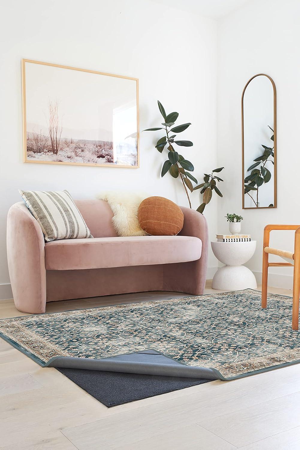 imageRUGGABLE Washable Vintage Area Rug  Celestine Coral 3x5 StainResistant NonSlip  Small Machine Washable Rugs for Living Room Bedroom Hallway Entryway ampamp Officewith Standard PadTeal Blue  Standard Pad