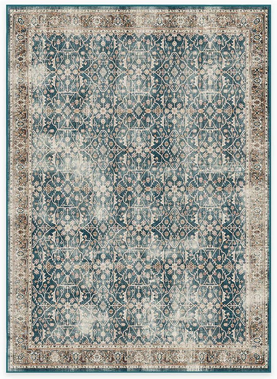 imageRUGGABLE Washable Vintage Area Rug  Celestine Coral 3x5 StainResistant NonSlip  Small Machine Washable Rugs for Living Room Bedroom Hallway Entryway ampamp Officewith Standard PadTeal Blue  Standard Pad