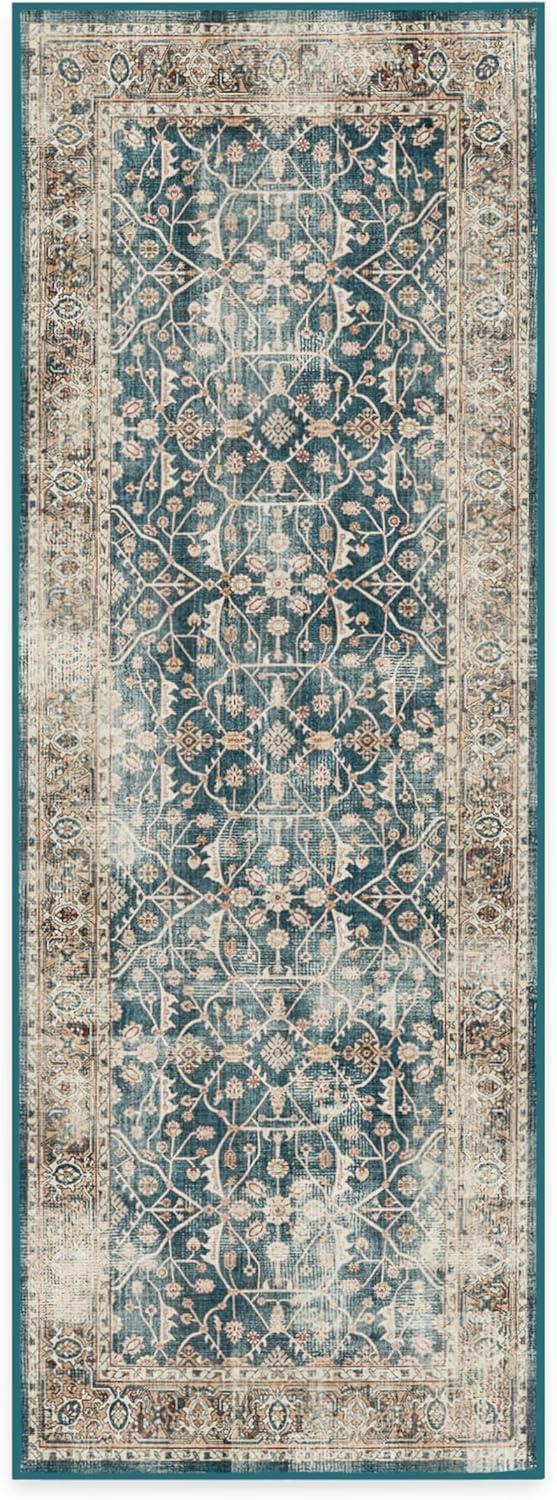 imageRUGGABLE Washable Vintage Area Rug  Celestine Coral 3x5 StainResistant NonSlip  Small Machine Washable Rugs for Living Room Bedroom Hallway Entryway ampamp Officewith Standard PadTeal Blue  Standard Pad
