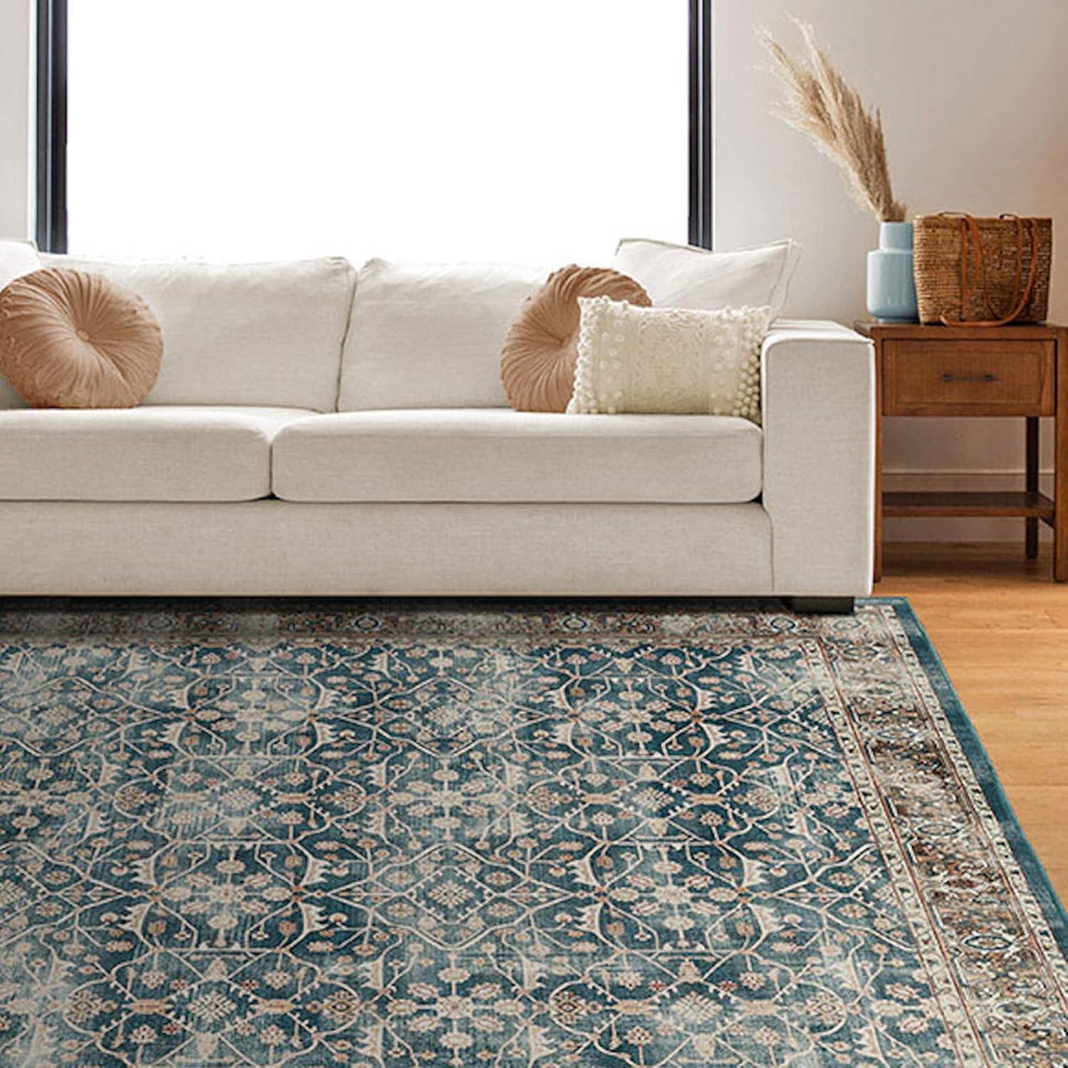 imageRUGGABLE Washable Vintage Area Rug  Celestine Coral 3x5 StainResistant NonSlip  Small Machine Washable Rugs for Living Room Bedroom Hallway Entryway ampamp Officewith Standard PadTeal Blue  Standard Pad