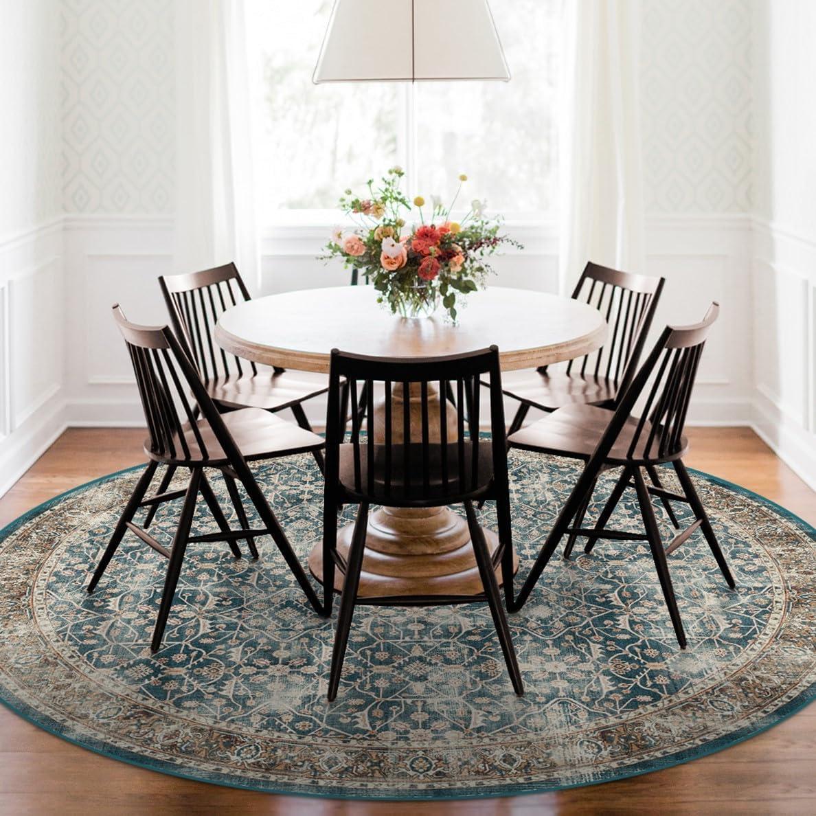 imageRUGGABLE Washable Vintage Area Rug  Celestine Coral 3x5 StainResistant NonSlip  Small Machine Washable Rugs for Living Room Bedroom Hallway Entryway ampamp Officewith Standard PadTeal Blue  Standard Pad