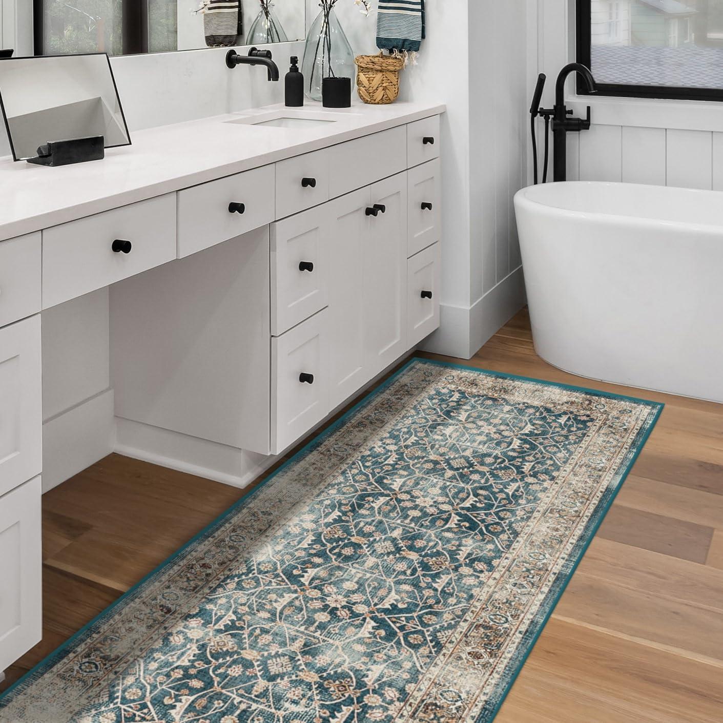 imageRUGGABLE Washable Vintage Area Rug  Celestine Coral 3x5 StainResistant NonSlip  Small Machine Washable Rugs for Living Room Bedroom Hallway Entryway ampamp Officewith Standard PadTeal Blue  Standard Pad