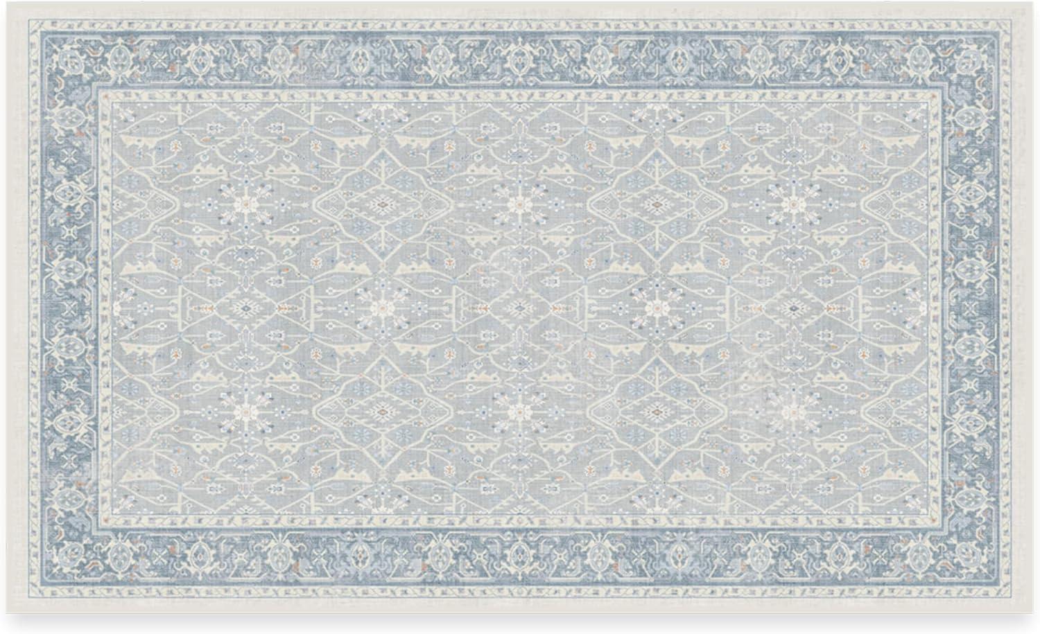 imageRUGGABLE Washable Vintage Area Rug Celestine Coral 3x5 StainResistant NonSlip Small Machine Washable Rugs for Living Room Bedroom Hallway Entryway ampamp Officewith Standard PadSoft Blue Cushioned Pad