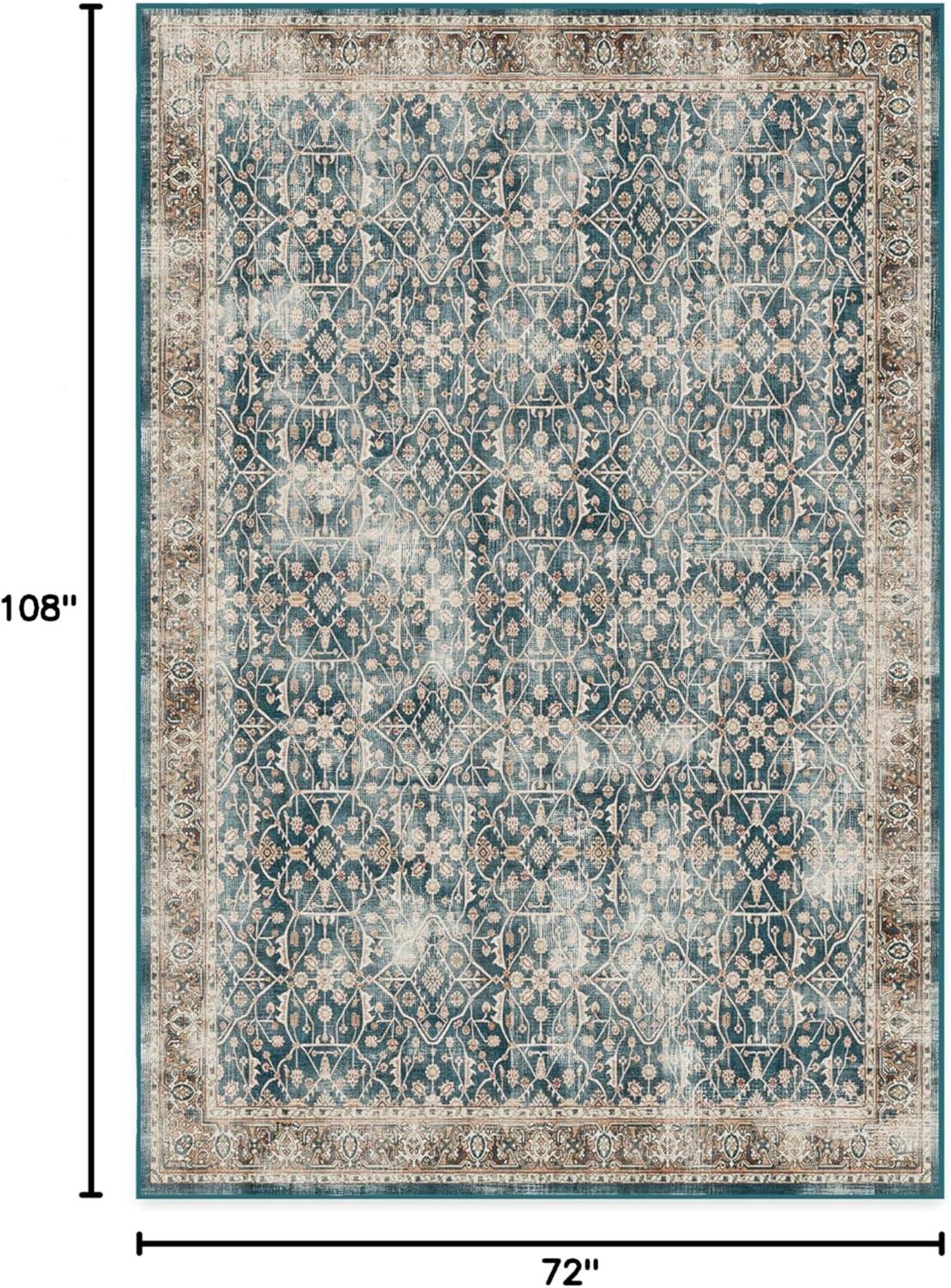imageRUGGABLE Washable Vintage Area Rug  Celestine Coral 3x5 StainResistant NonSlip  Small Machine Washable Rugs for Living Room Bedroom Hallway Entryway ampamp Officewith Standard PadTeal Blue  Standard Pad