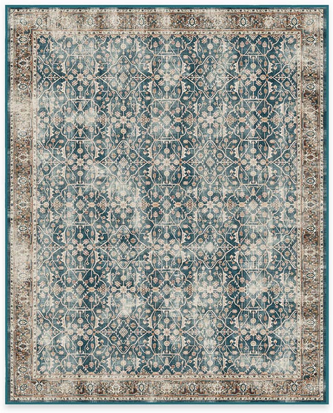 imageRUGGABLE Washable Vintage Area Rug  Celestine Coral 3x5 StainResistant NonSlip  Small Machine Washable Rugs for Living Room Bedroom Hallway Entryway ampamp Officewith Standard PadTeal Blue  Standard Pad