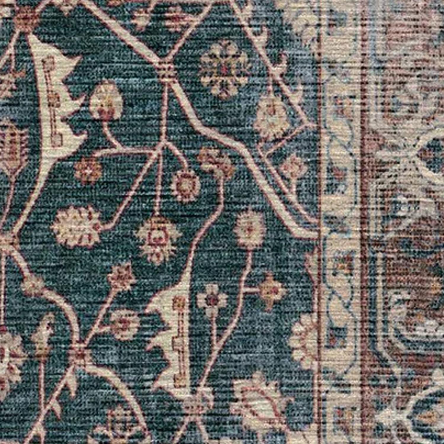 imageRUGGABLE Washable Vintage Area Rug  Celestine Coral 3x5 StainResistant NonSlip  Small Machine Washable Rugs for Living Room Bedroom Hallway Entryway ampamp Officewith Standard PadTeal Blue  Standard Pad