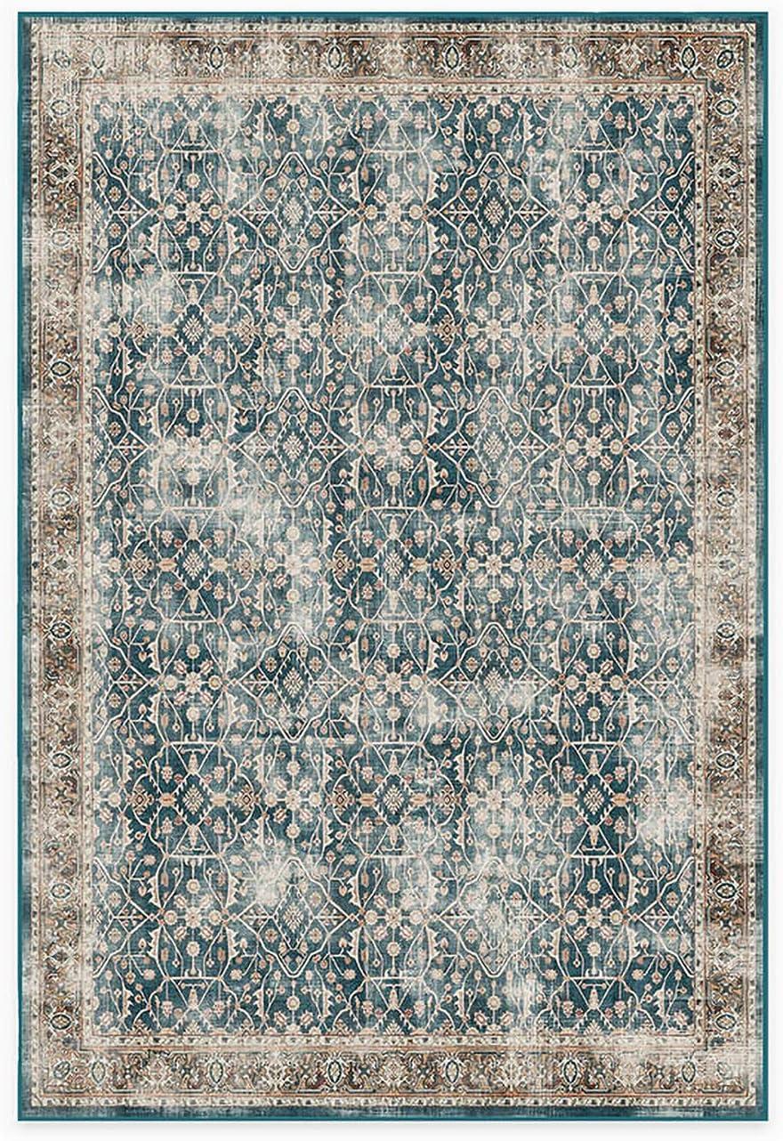 imageRUGGABLE Washable Vintage Area Rug  Celestine Coral 3x5 StainResistant NonSlip  Small Machine Washable Rugs for Living Room Bedroom Hallway Entryway ampamp Officewith Standard PadTeal Blue  Standard Pad