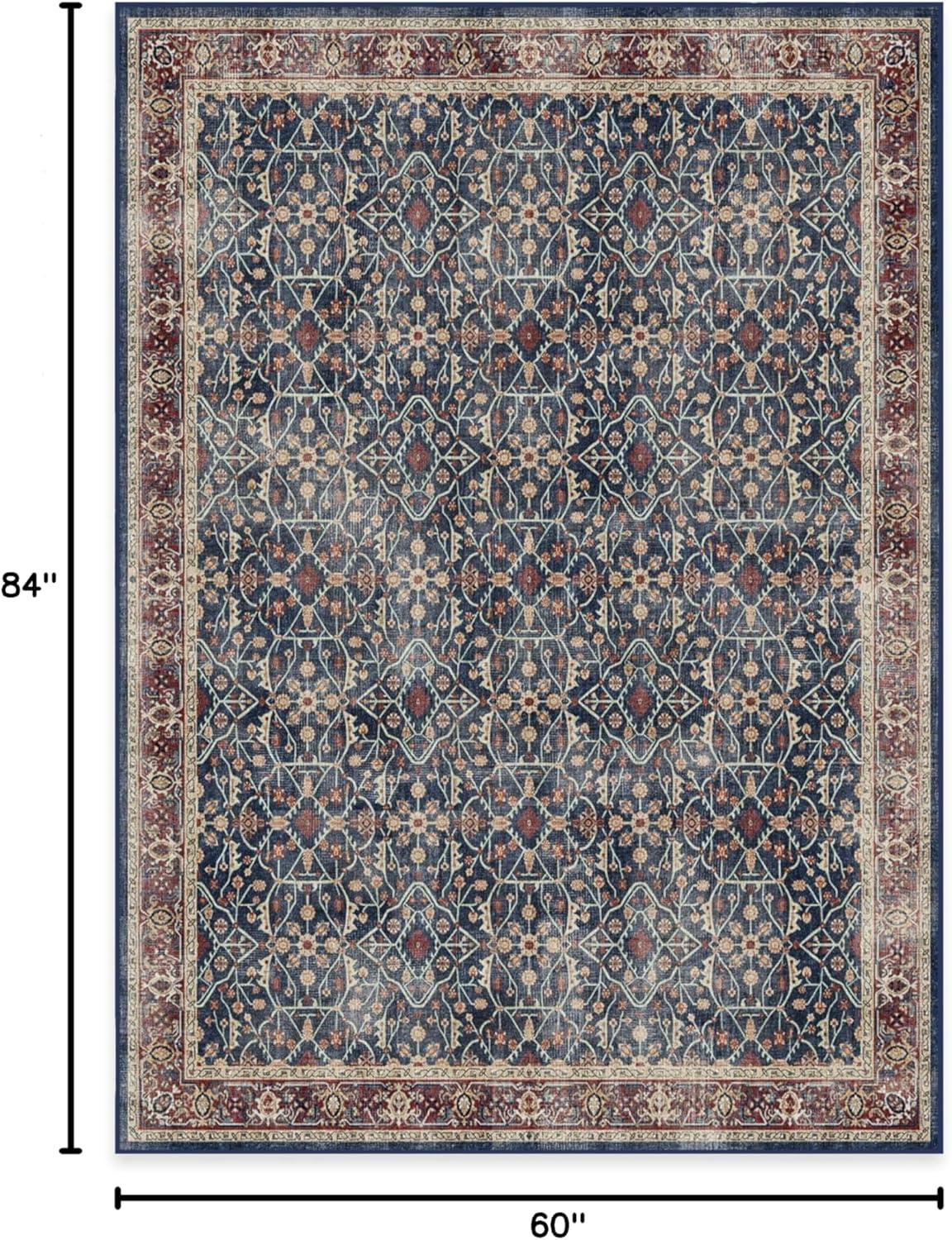 imageRUGGABLE Washable Vintage Area Rug Celestine Coral 3x5 StainResistant NonSlip Small Machine Washable Rugs for Living Room Bedroom Hallway Entryway ampamp Officewith Standard PadSapphire Standard Pad