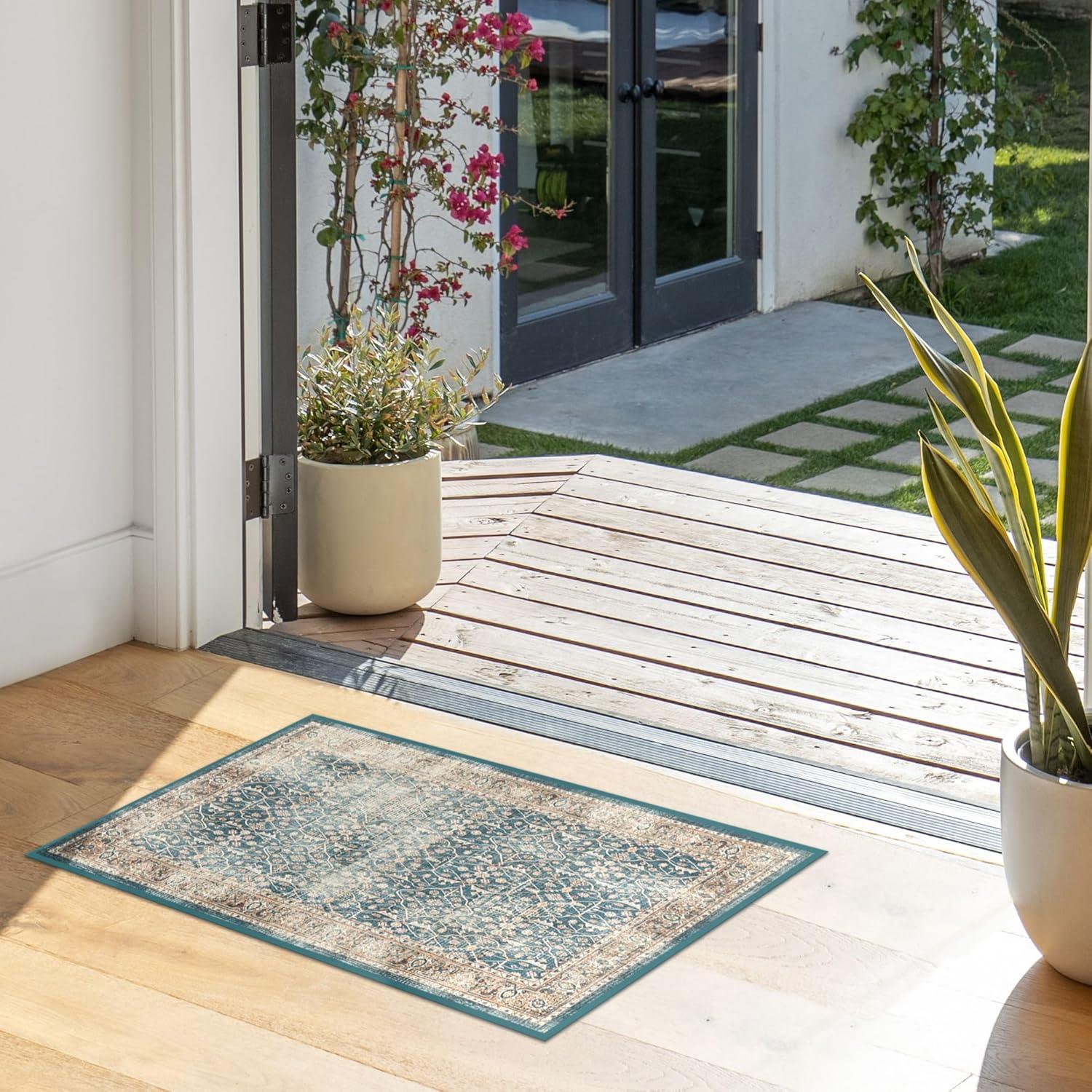 imageRUGGABLE Washable Vintage Area Rug  Celestine Coral 3x5 StainResistant NonSlip  Small Machine Washable Rugs for Living Room Bedroom Hallway Entryway ampamp Officewith Standard PadTeal Blue  Standard Pad