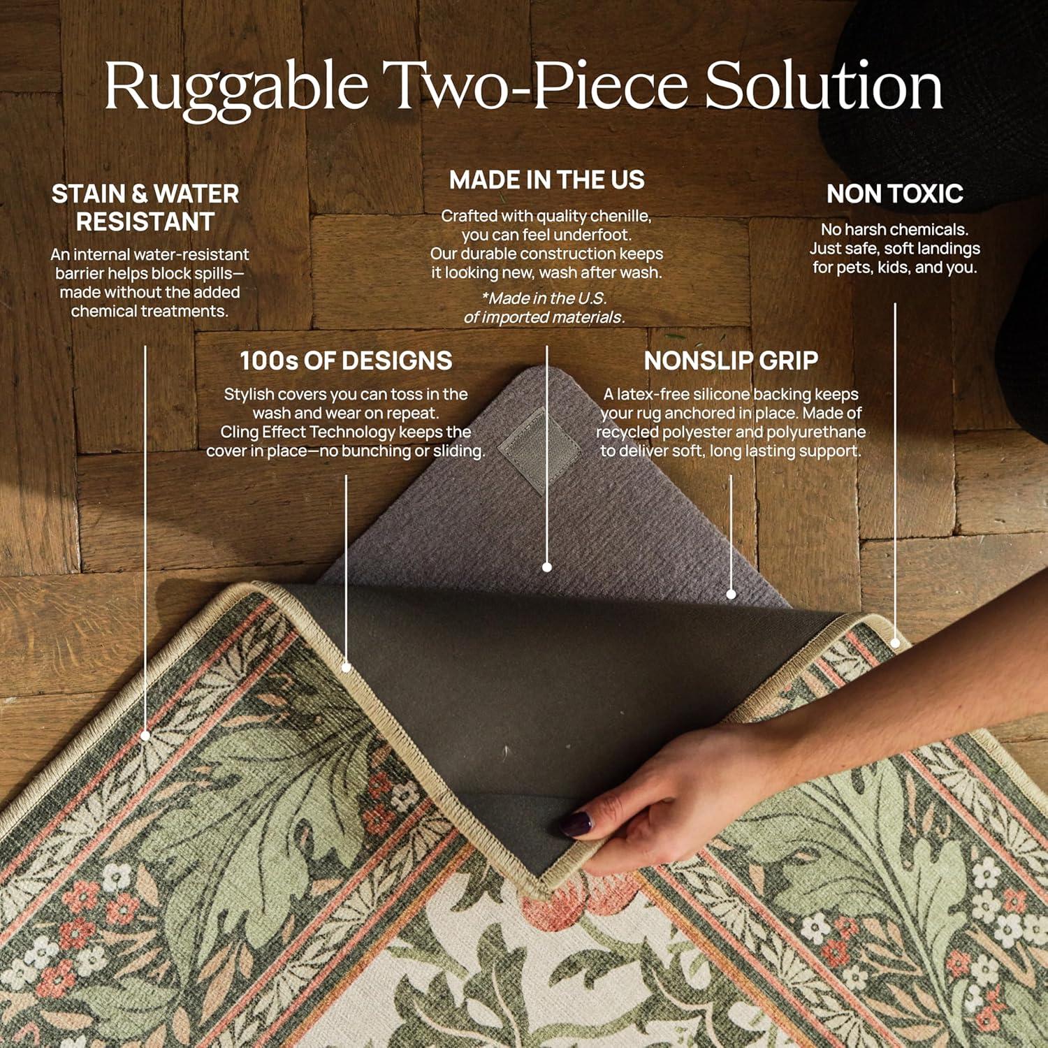 imageRUGGABLE Washable Vintage Area Rug  Celestine Coral 3x5 StainResistant NonSlip  Small Machine Washable Rugs for Living Room Bedroom Hallway Entryway ampamp Officewith Standard PadTeal Blue  Standard Pad