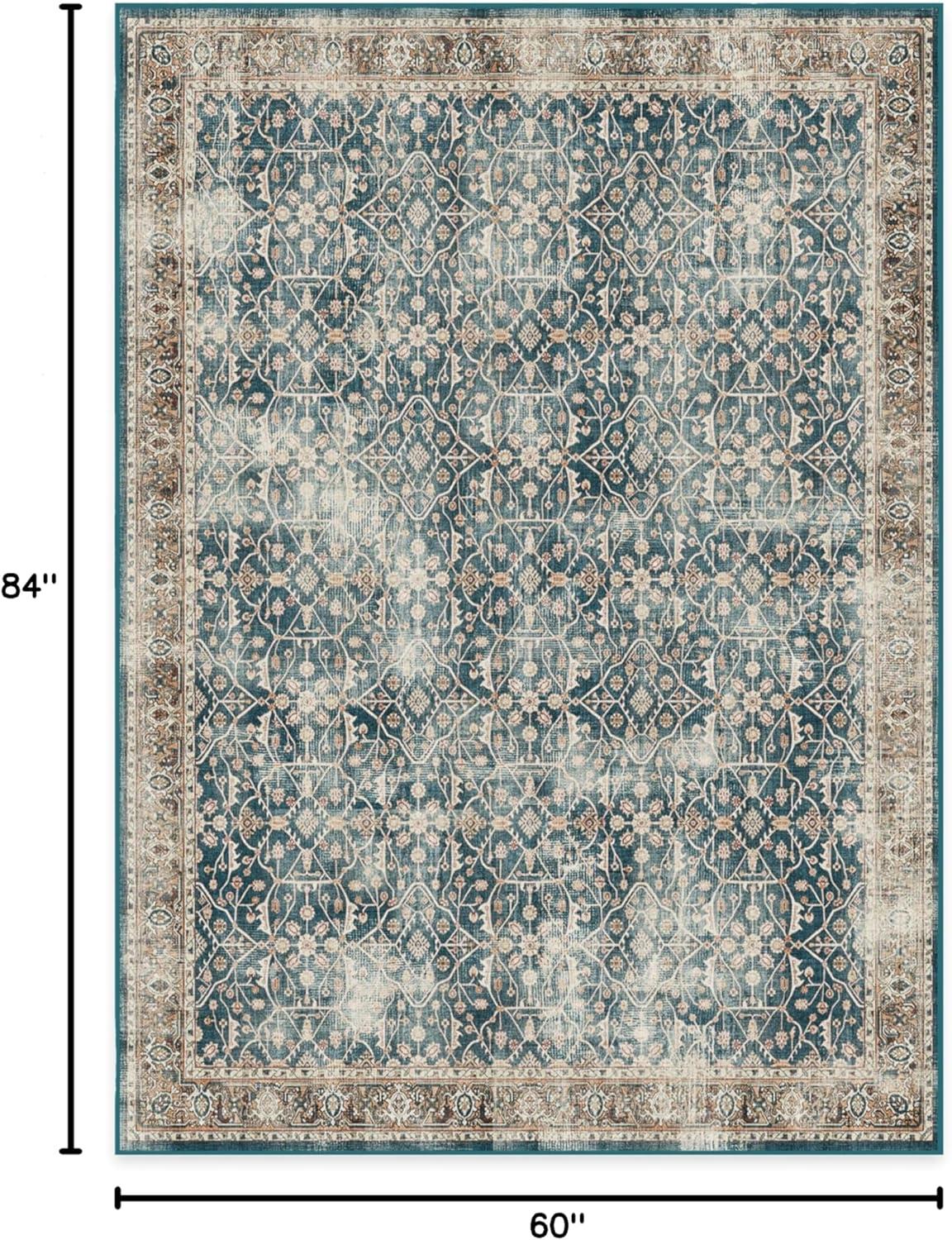 imageRUGGABLE Washable Vintage Area Rug  Celestine Coral 3x5 StainResistant NonSlip  Small Machine Washable Rugs for Living Room Bedroom Hallway Entryway ampamp Officewith Standard PadTeal Blue  Standard Pad