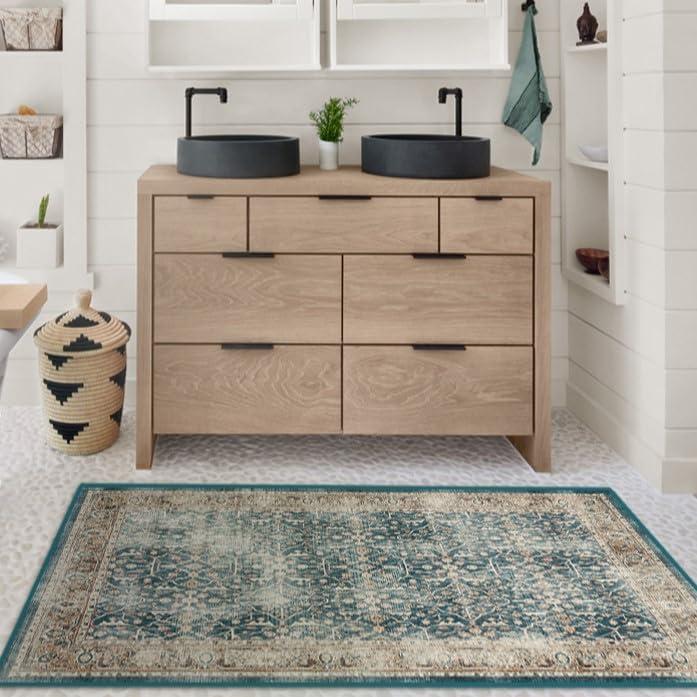 imageRUGGABLE Washable Vintage Area Rug  Celestine Coral 3x5 StainResistant NonSlip  Small Machine Washable Rugs for Living Room Bedroom Hallway Entryway ampamp Officewith Standard PadTeal Blue  Standard Pad