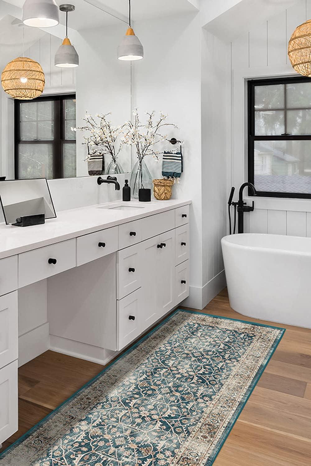 imageRUGGABLE Washable Vintage Area Rug  Celestine Coral 3x5 StainResistant NonSlip  Small Machine Washable Rugs for Living Room Bedroom Hallway Entryway ampamp Officewith Standard PadTeal Blue  Standard Pad