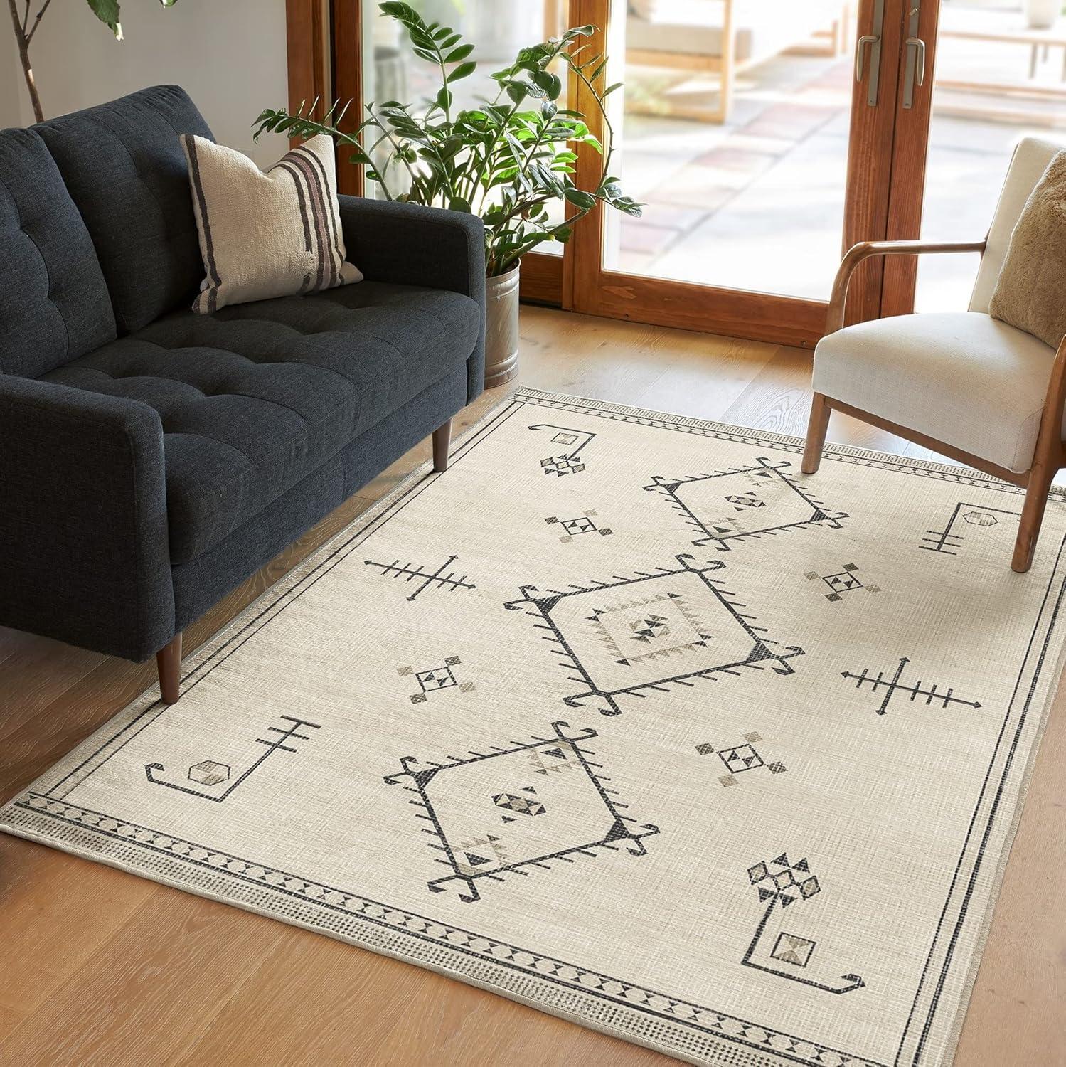 imageRUGGABLE Washable Vintage Area Rug Damali Black ampamp White 3x5 StainResistant NonSlip Small Machine Washable Rugs for Living Room Bedroom Hallway Entryway ampamp Officewith Standard PadBlack White Cushioned Pad