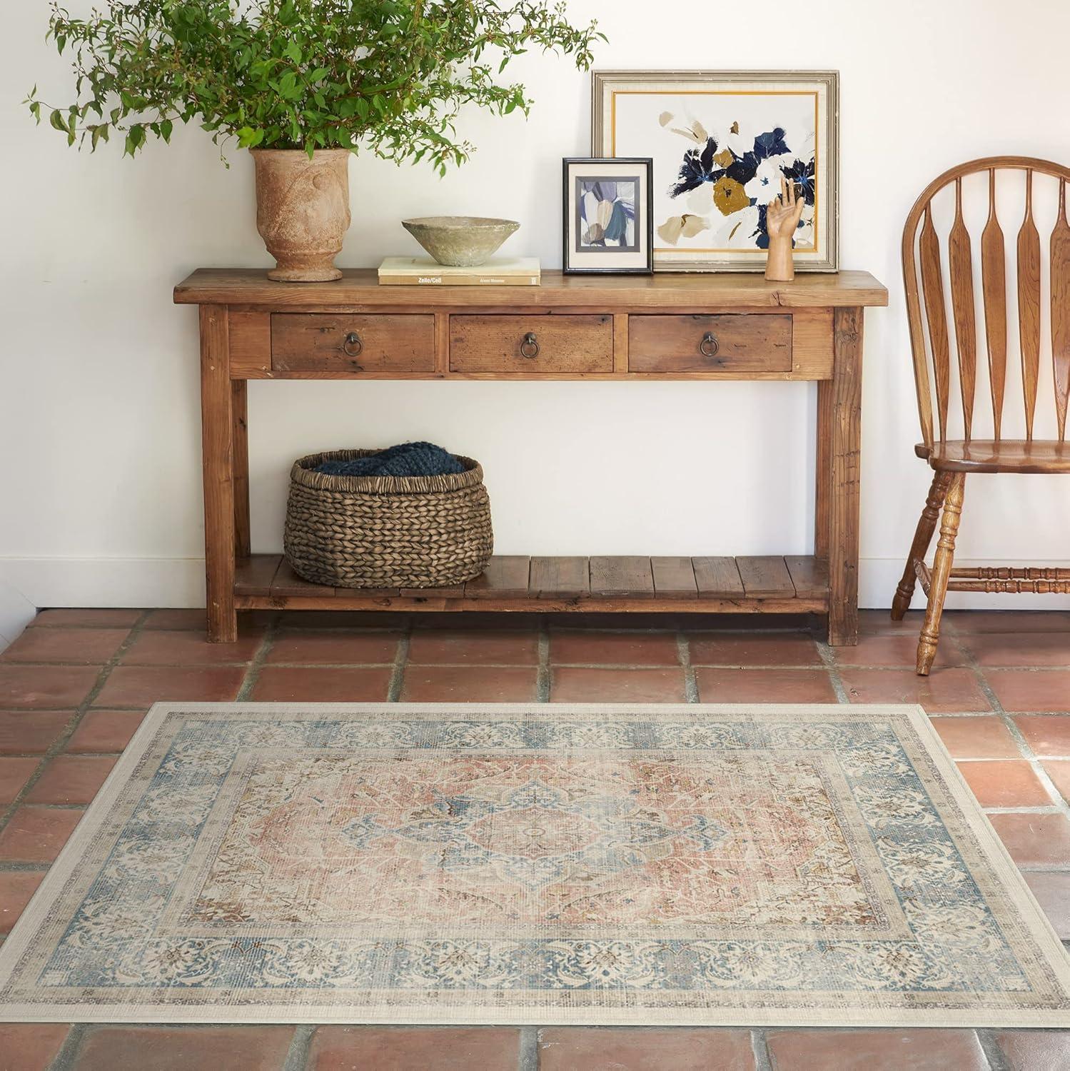 imageRUGGABLE Washable Vintage Area Rug Kamran Hazel 3x5 StainResistant NonSlip Small Machine Washable Rugs for Living Room Bedroom Hallway Entryway ampamp Officewith Standard PadCoral Sarrah Cushioned Pad
