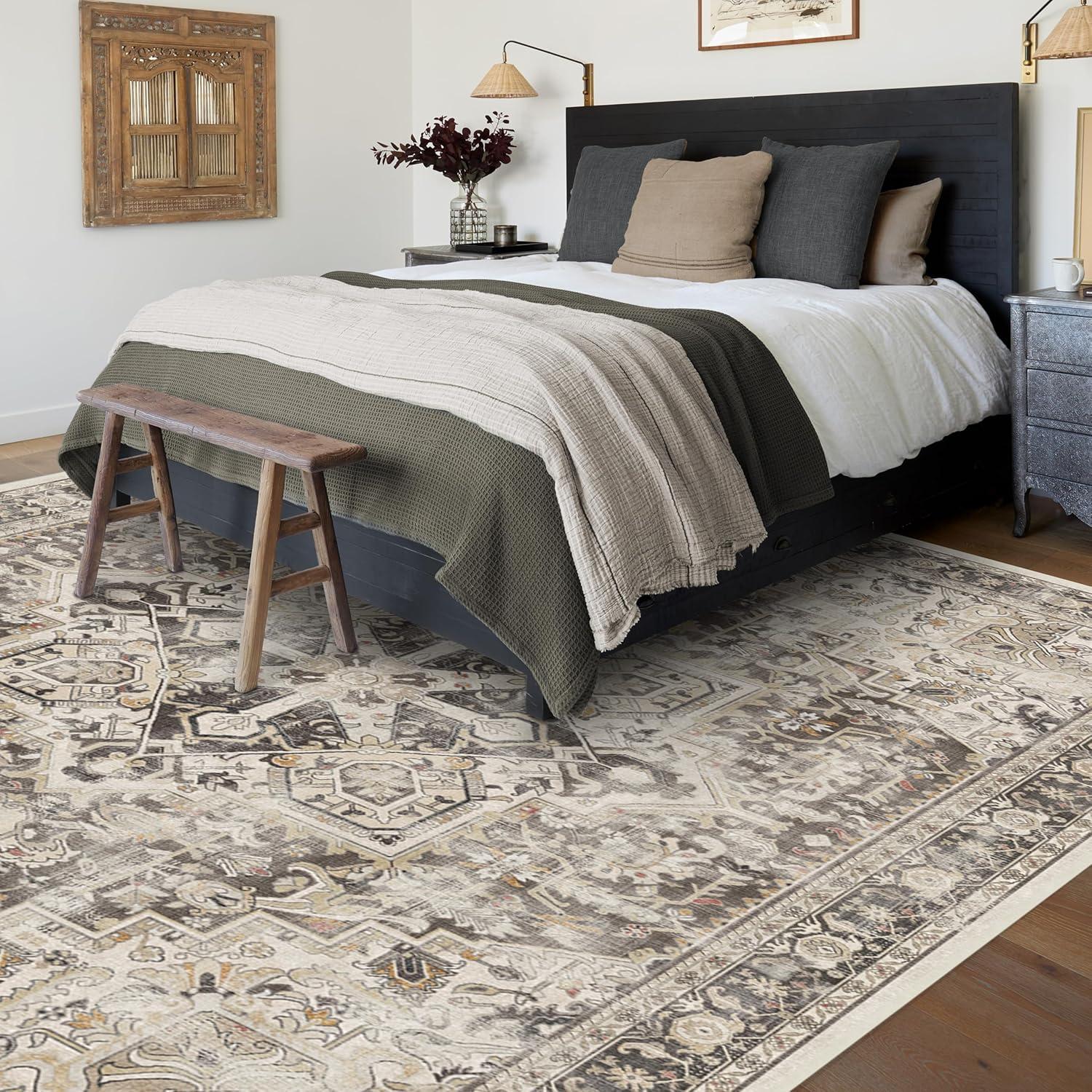 imageRUGGABLE Washable Vintage Area Rug Kamran Hazel 3x5 StainResistant NonSlip Small Machine Washable Rugs for Living Room Bedroom Hallway Entryway ampamp Officewith Standard PadA Hazel Kamran Standard Pad