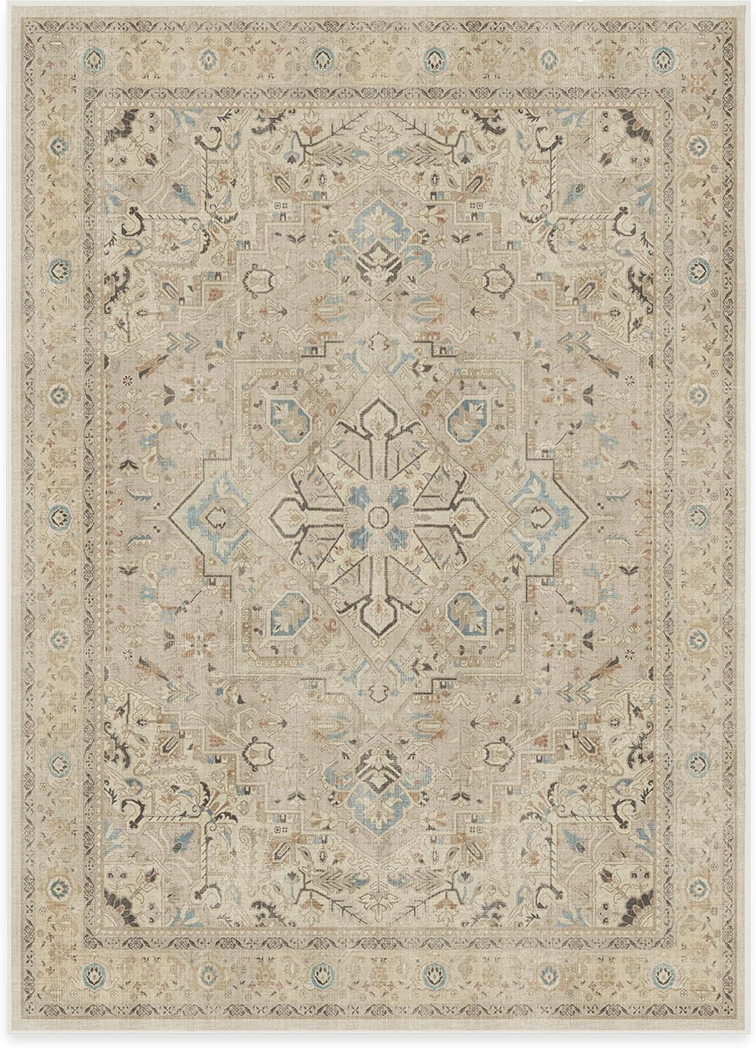 imageRUGGABLE Washable Vintage Area Rug Kamran Hazel 3x5 StainResistant NonSlip Small Machine Washable Rugs for Living Room Bedroom Hallway Entryway ampamp Officewith Standard PadIvory Opal Kamran Standard Pad