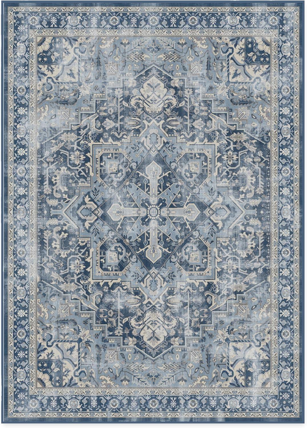 imageRUGGABLE Washable Vintage Area Rug Kamran Hazel 3x5 StainResistant NonSlip Small Machine Washable Rugs for Living Room Bedroom Hallway Entryway ampamp Officewith Standard PadBlue Admiral Kamran Cushioned Pad