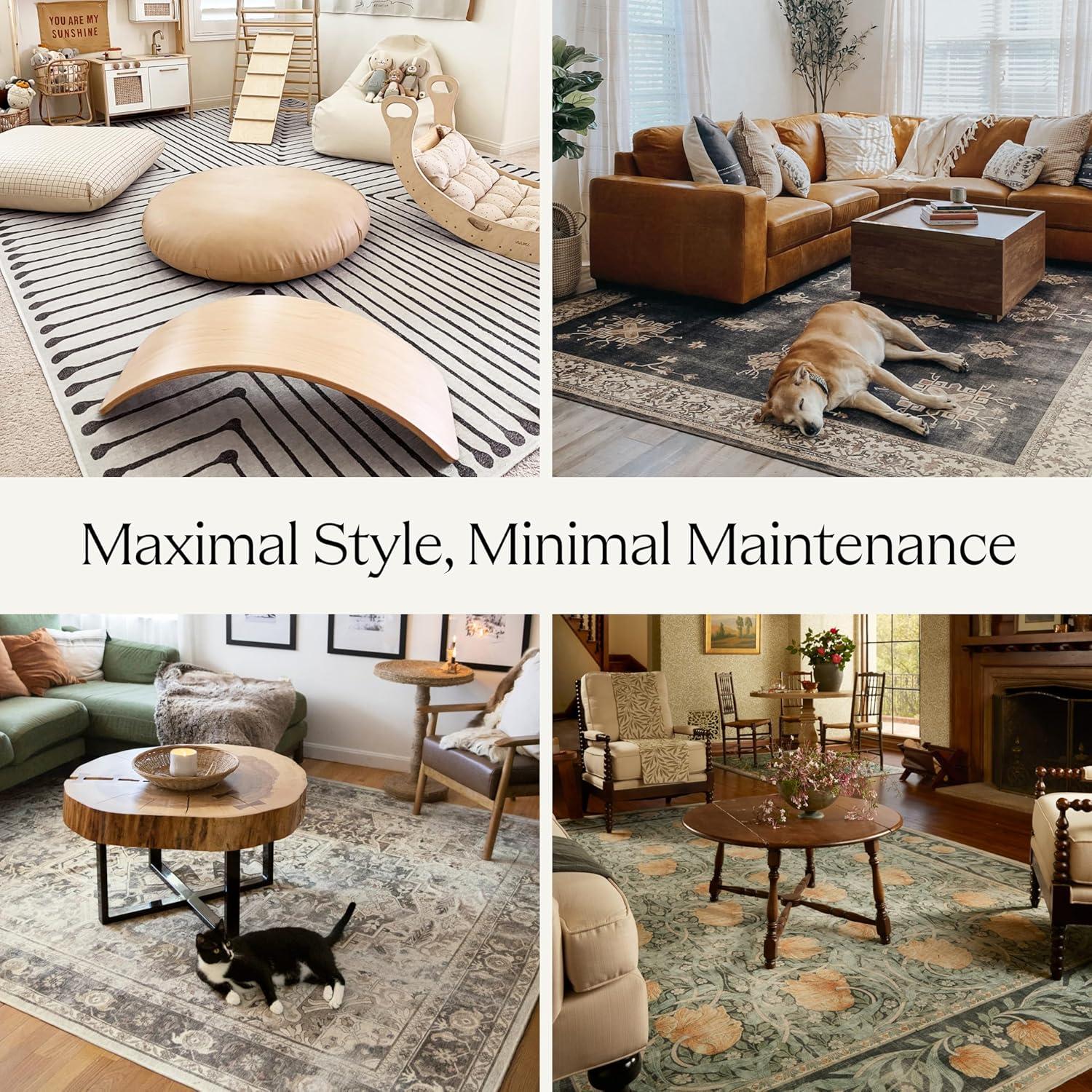 imageRUGGABLE Washable Vintage Area Rug Kamran Hazel 3x5 StainResistant NonSlip Small Machine Washable Rugs for Living Room Bedroom Hallway Entryway ampamp Officewith Standard PadIvory Opal Kamran Standard Pad