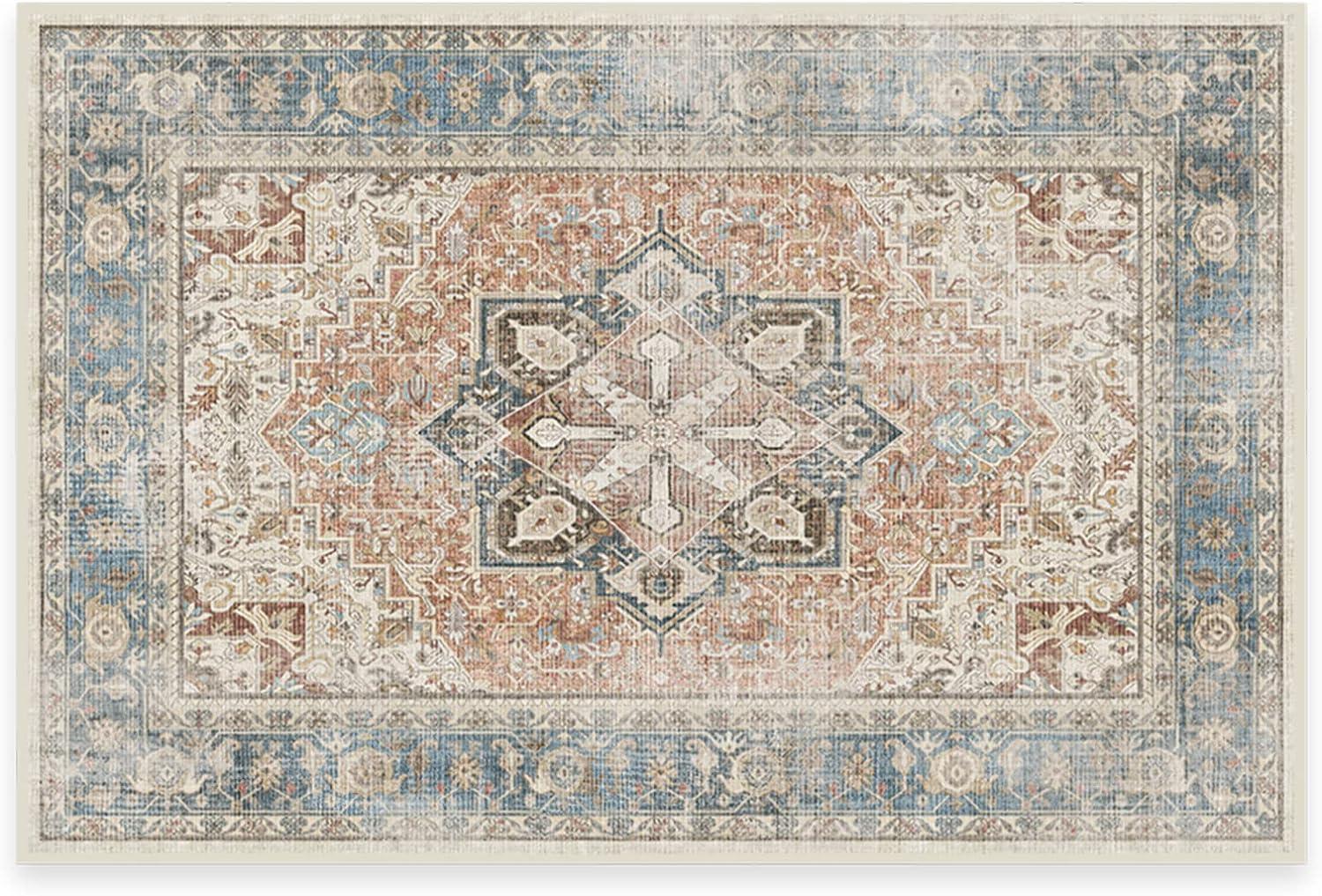 imageRUGGABLE Washable Vintage Area Rug Kamran Hazel 3x5 StainResistant NonSlip Small Machine Washable Rugs for Living Room Bedroom Hallway Entryway ampamp Officewith Standard PadCoral Kamran Standard Pad