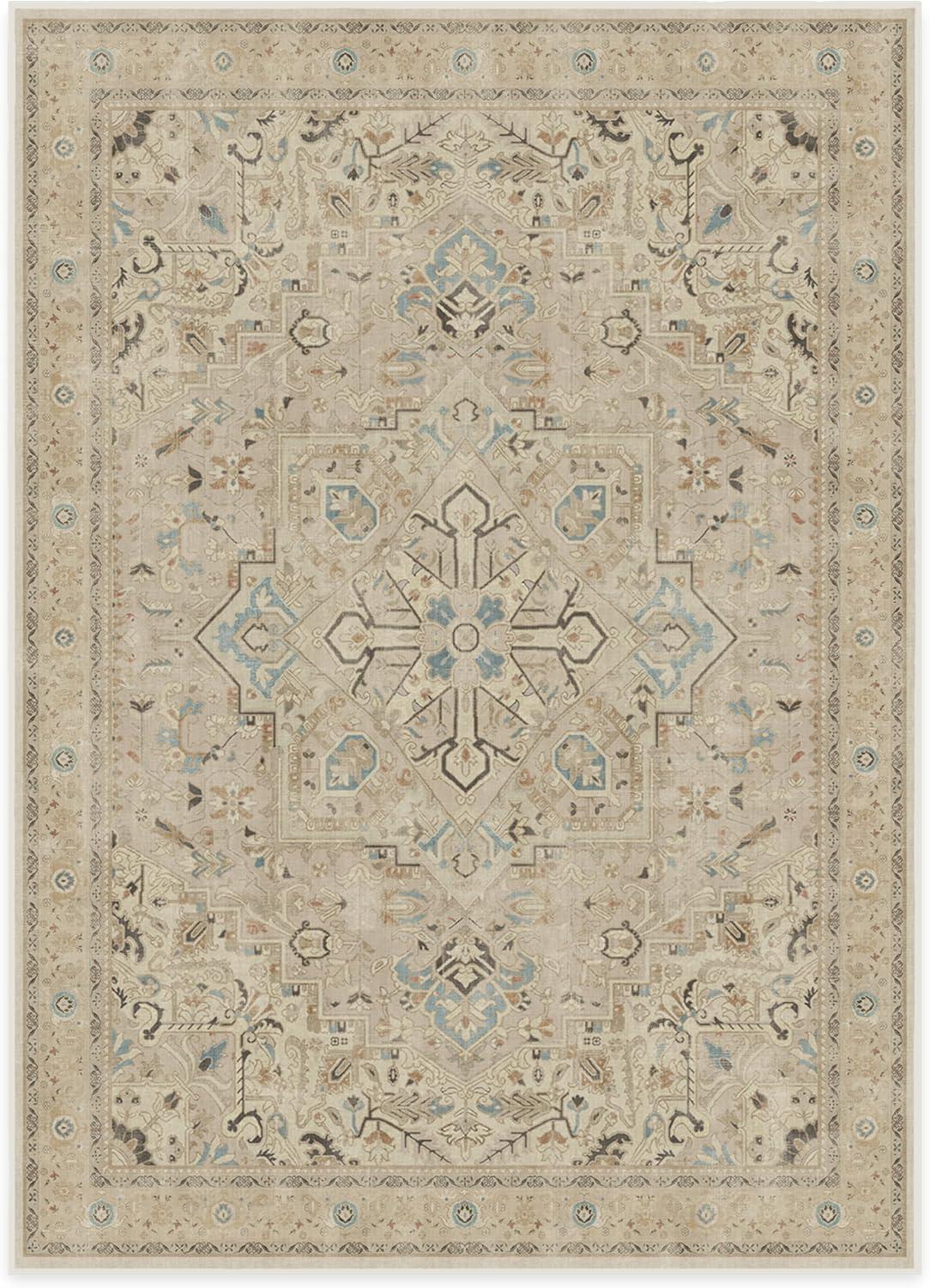 imageRUGGABLE Washable Vintage Area Rug Kamran Hazel 3x5 StainResistant NonSlip Small Machine Washable Rugs for Living Room Bedroom Hallway Entryway ampamp Officewith Standard PadIvory Opal Kamran Cushioned Pad