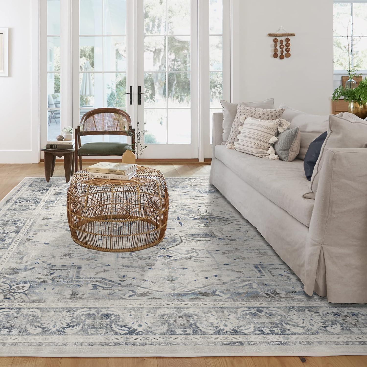 imageRUGGABLE Washable Vintage Area Rug Kamran Hazel 3x5 StainResistant NonSlip Small Machine Washable Rugs for Living Room Bedroom Hallway Entryway ampamp Officewith Standard PadBlue Quartz Sarrah Standard Pad