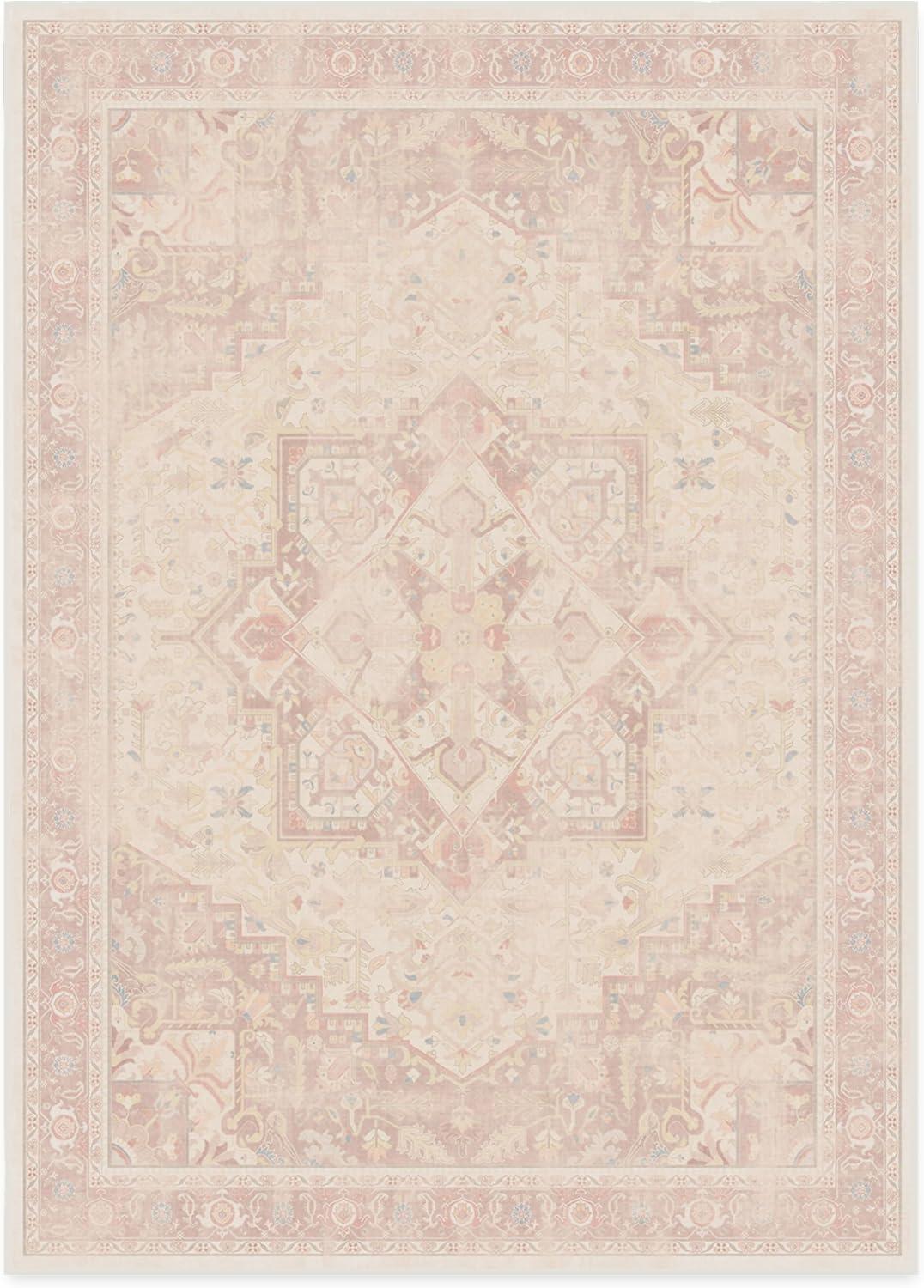 imageRUGGABLE Washable Vintage Area Rug Kamran Hazel 3x5 StainResistant NonSlip Small Machine Washable Rugs for Living Room Bedroom Hallway Entryway ampamp Officewith Standard PadPink Kamran Standard Pad